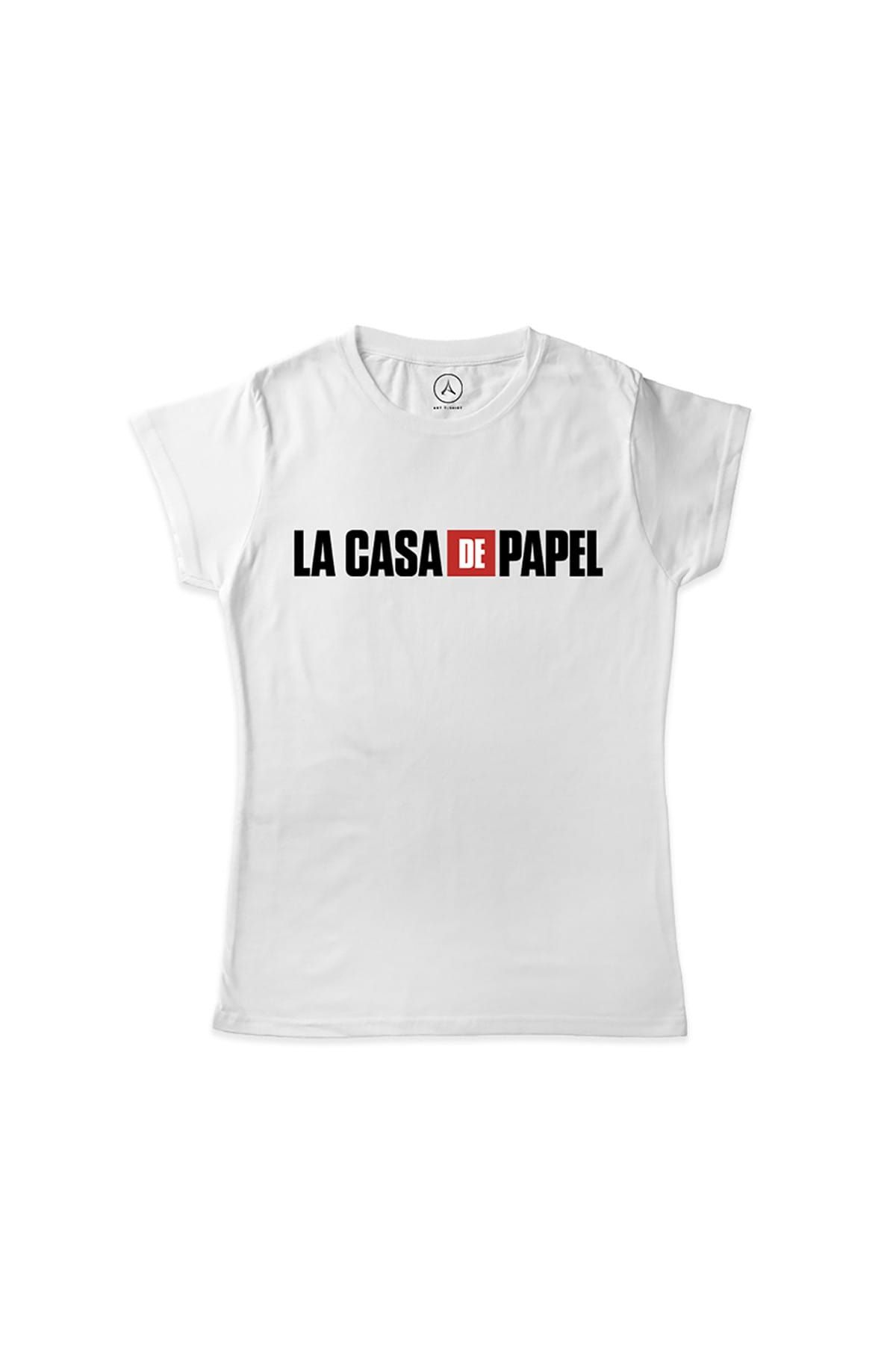 Art T-Shirt Kadın Beyaz La Casa De Papel Logo T-Shirt