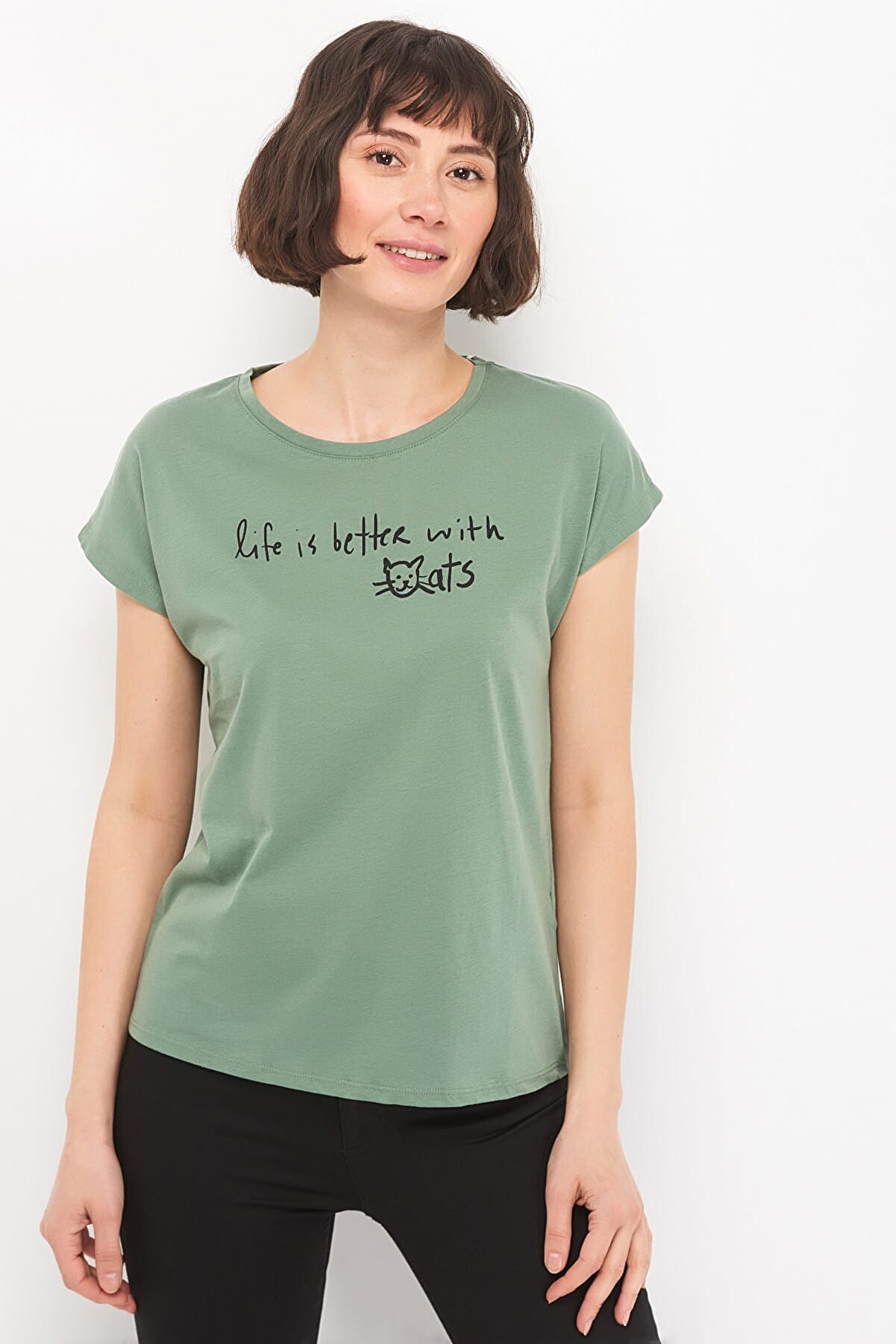 Mavi Kadın Life Baskılı Yeşil T-Shirt 167911-28864