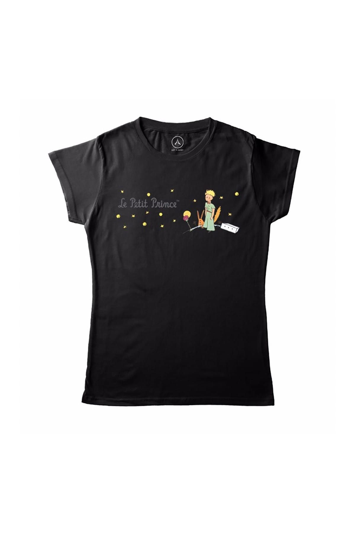 Art T-Shirt Kadın Siyah Küçük Prens Logo T-Shirt