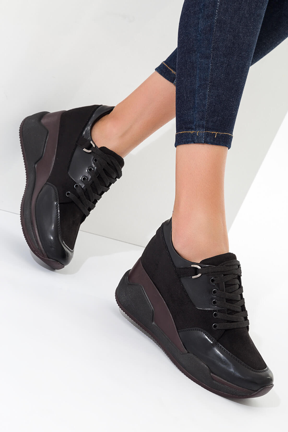 SOHO Siyah Rugan Süet Kadın Dolgu Topuklu Ayakkabı 9540