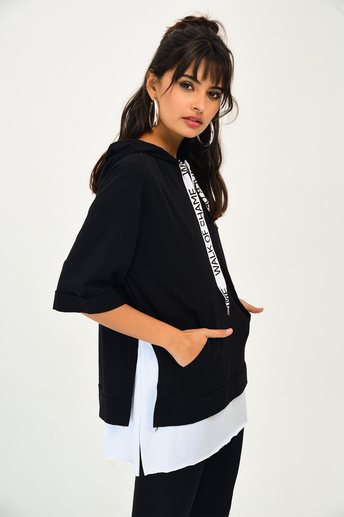 Cool & Sexy Kadın Siyah Kapüşonlu Sweatshirt NA6810
