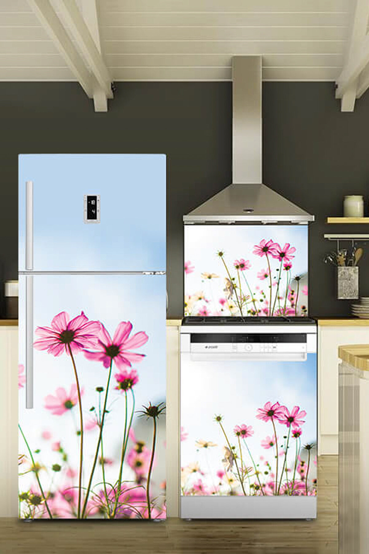 Tilki Dünyası Buzdolabı, Bulaşık Makinesi ve Ocak Arkası Set Yapışkanlı Folyo 0008