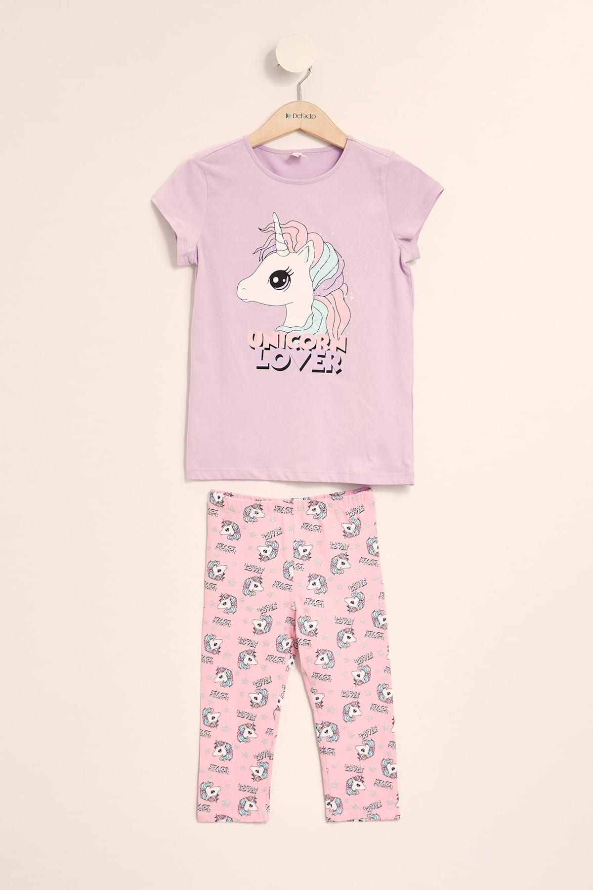 Defacto Mor Kız Çocuk Unicorn Baskılı Pijama Takımı