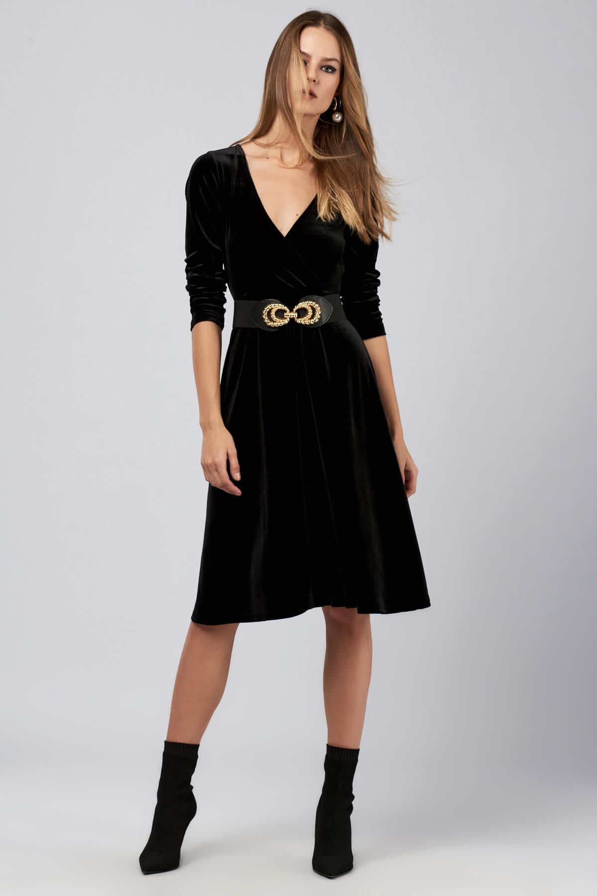 Cool & Sexy Kadın Siyah Kadife Elbise Yİ50