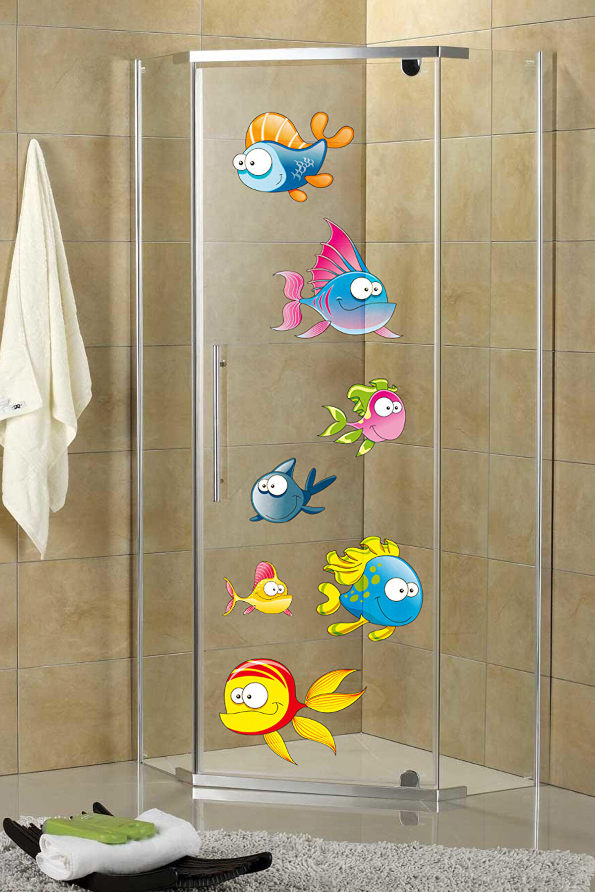 Tilki Dünyası Komik Balıklar Duşakabin ve Banyo Sticker