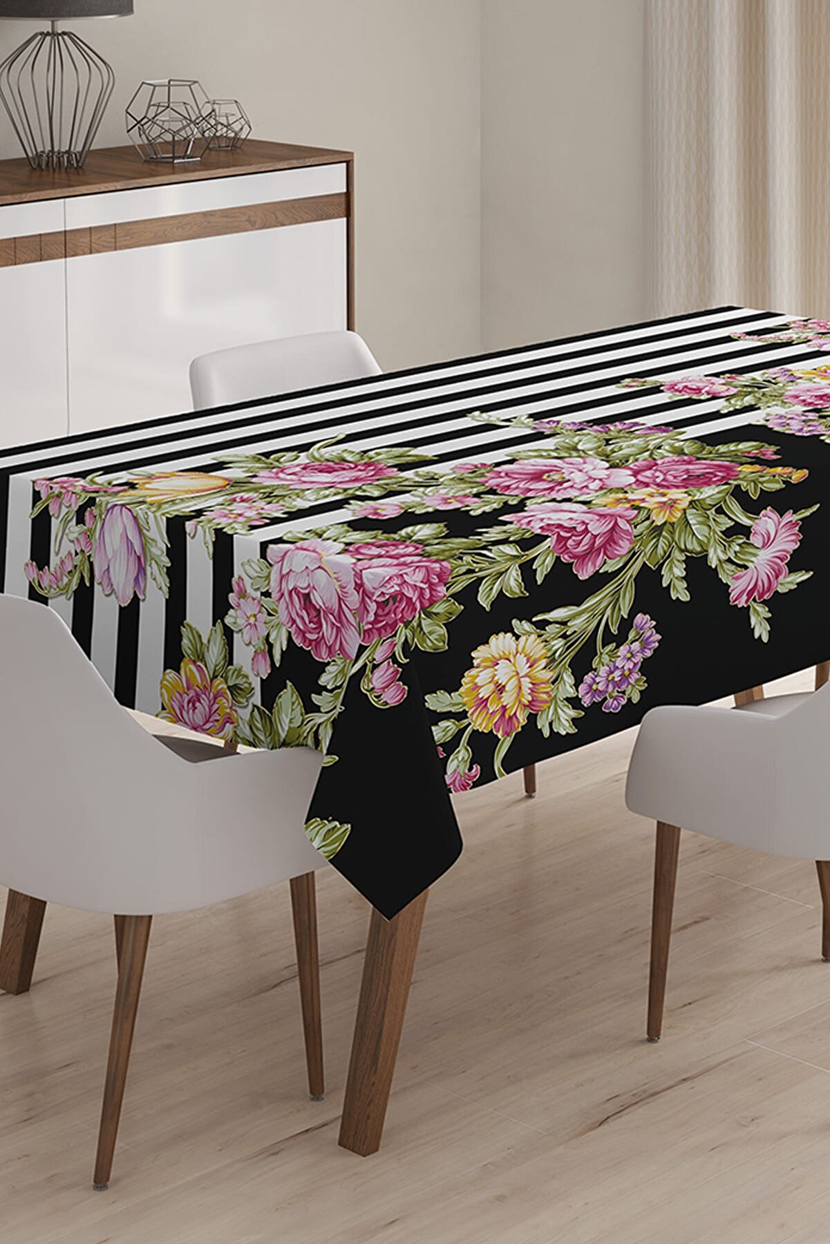 Realhomes Modern Çiçek Desenli Dijital Baskılı 3D Masa Örtüsü - 140 x 220 cm