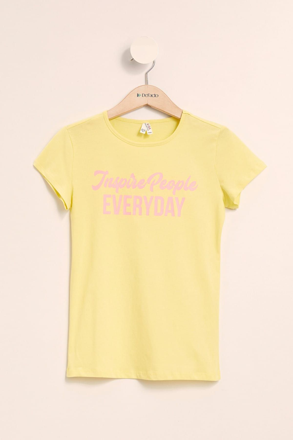Defacto Sarı Kız Çocuk Baskılı Kısa Kollu T-Shirt