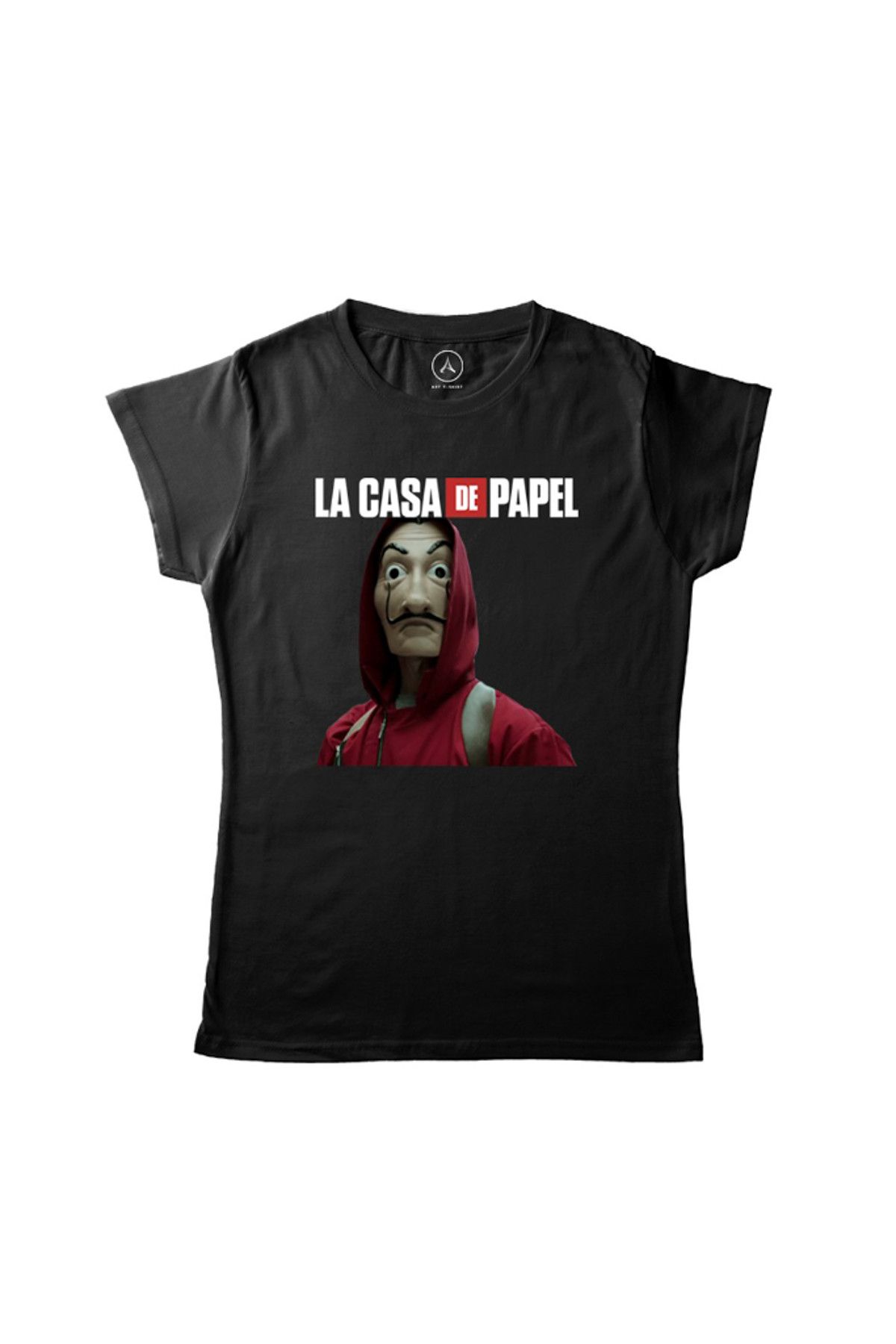Art T-Shirt Kadın Siyah La Casa De Papel Logo Ve Dalı Maske T-Shirt