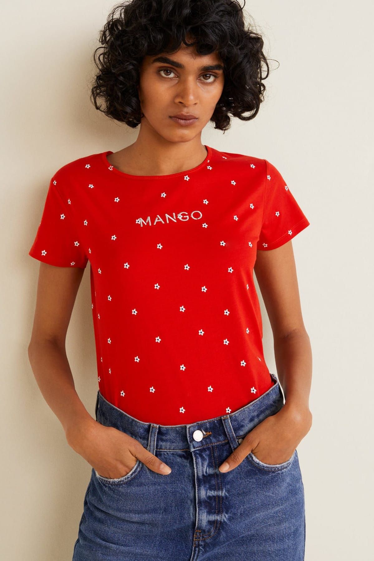 MANGO Kadın Kırmızı Logo Baskılı Tişört 43090845