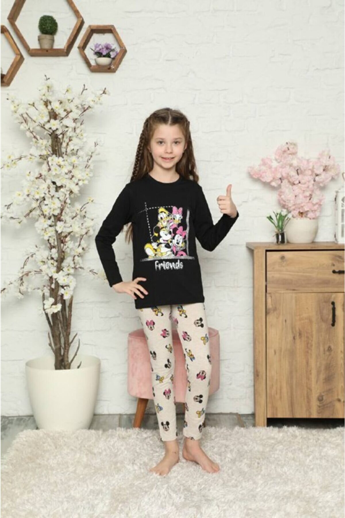 HARİKA KİDS Kız Çocuk Siyah Desenli Taytlı Pijama Takımı