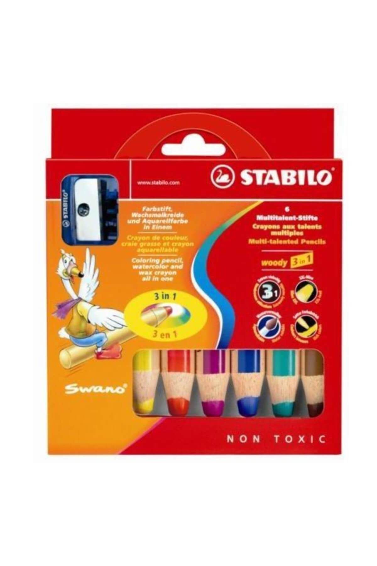 Stabilo Woody Boya Kalemi 3 İn 1 6 Renk +1 Kalemtraş Karton Kutu 8806-2