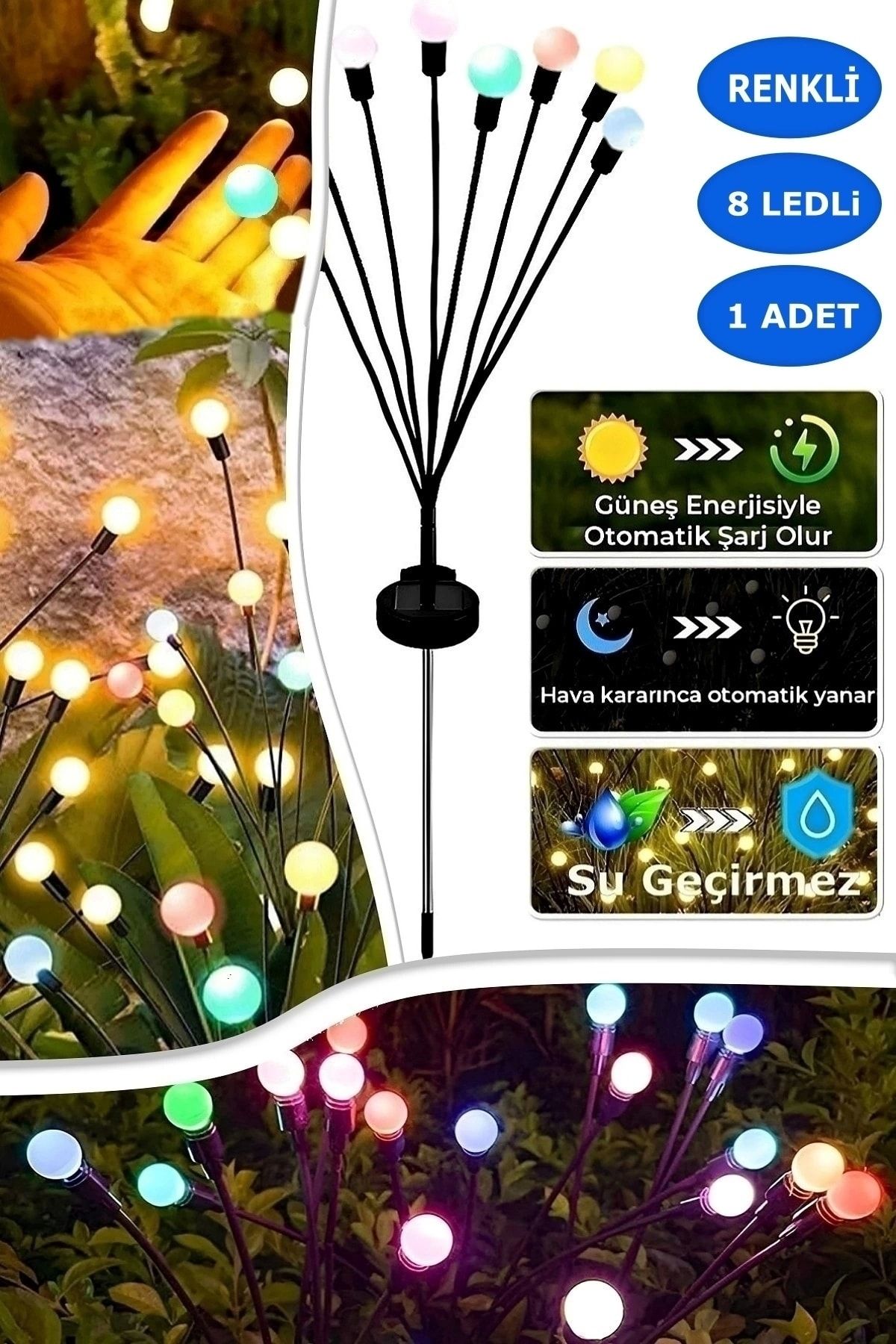 Tilbe Home 8 Led'li Güneş Enerjili Bahçe Çiti Aydınlatma Lamba Solar Renkli Işık Ateş Böceği Peyzaj Süs Çiçeği