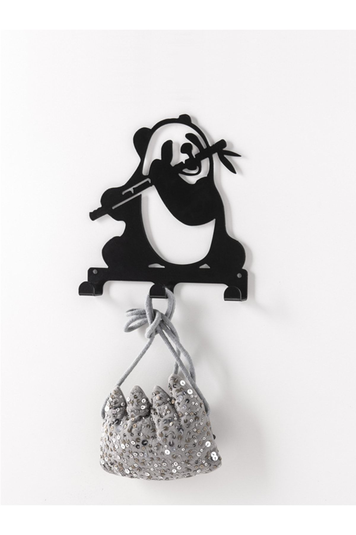 Kristal Panda Dekoratif Metal Askı (3'lü) - Siyah