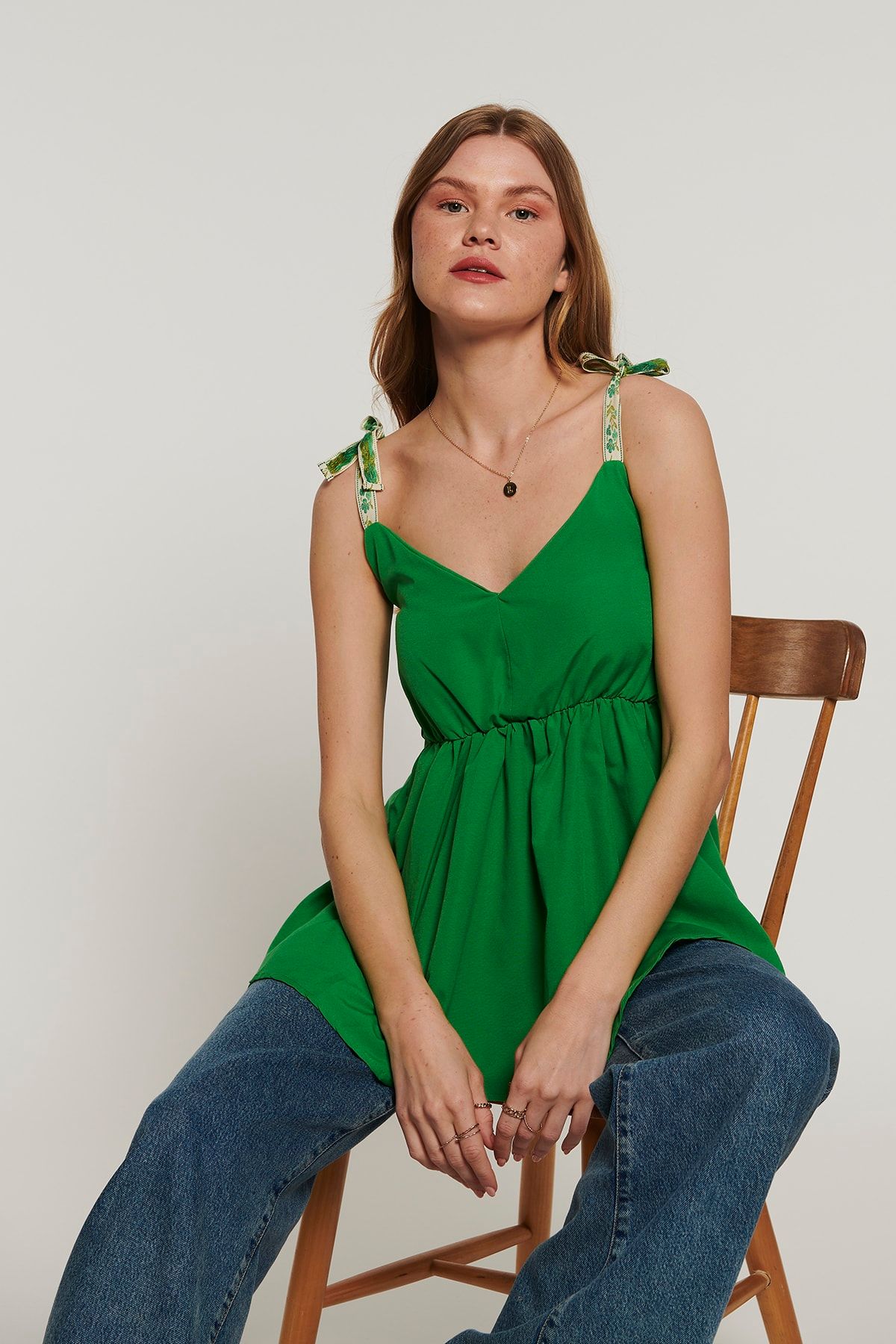 Lyn Devon Lace Askılı Bluz - Yeşil