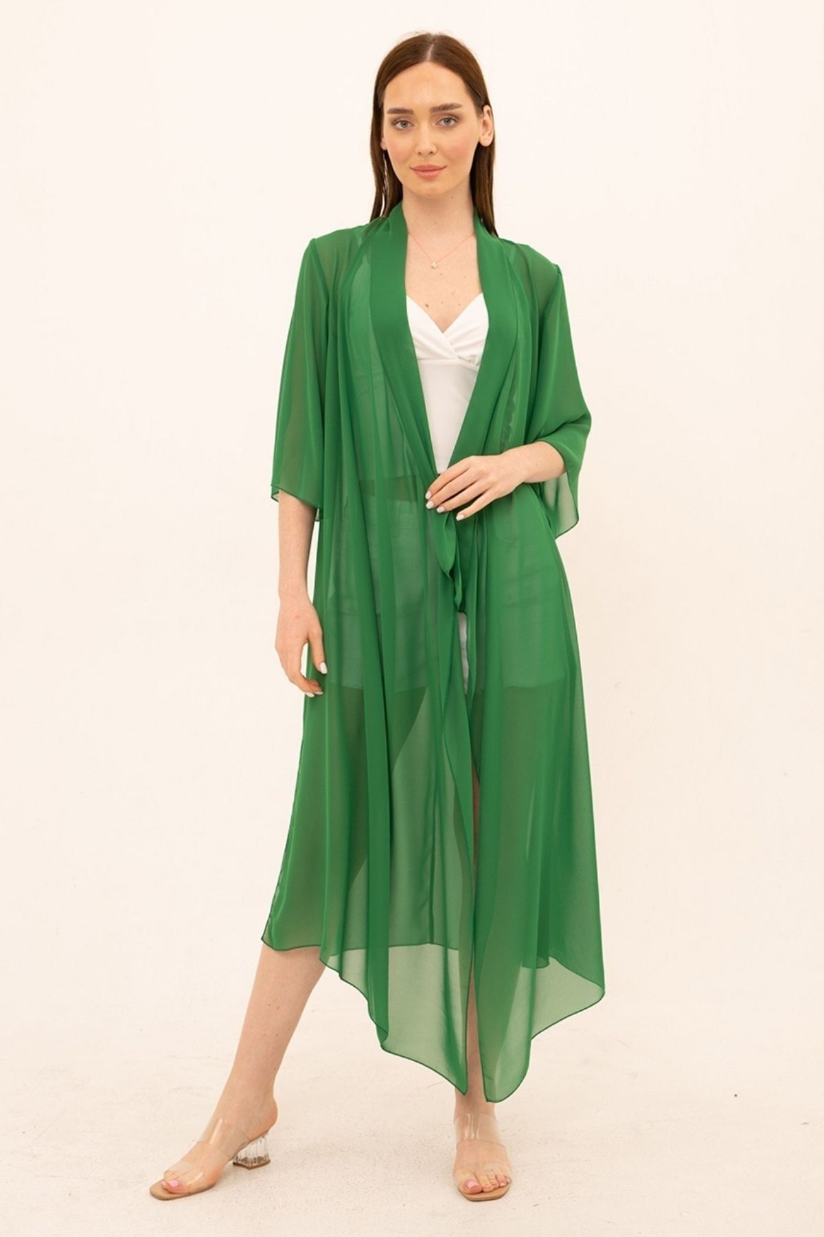Laranor Yeşil Şifon Yırtmaçlı Kimono&hırka