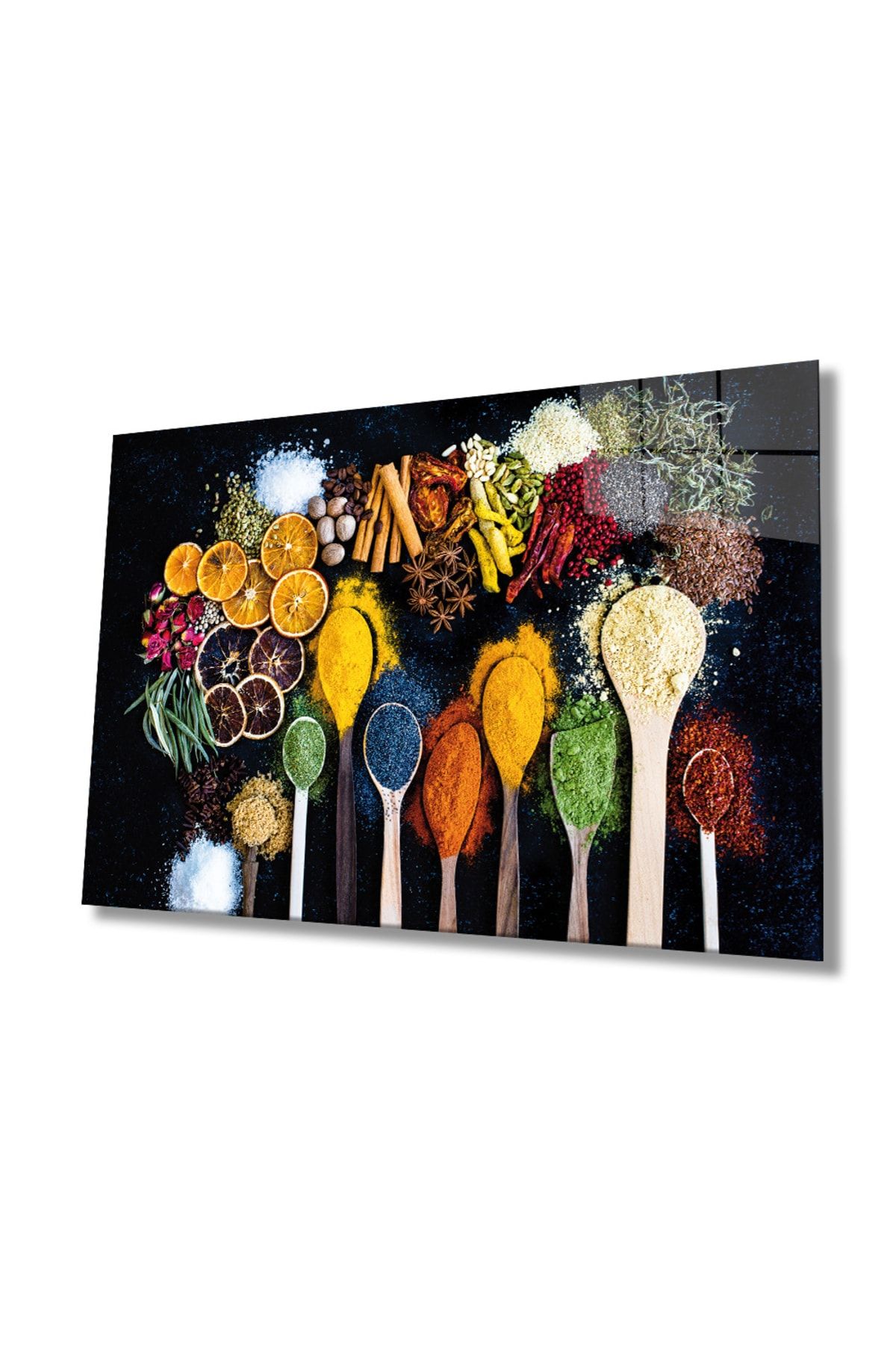 Genel Markalar Modern Tablo Kaşıklarda Baharatlar Cam Tablo Fruits On Spoon 90x60 Renkli