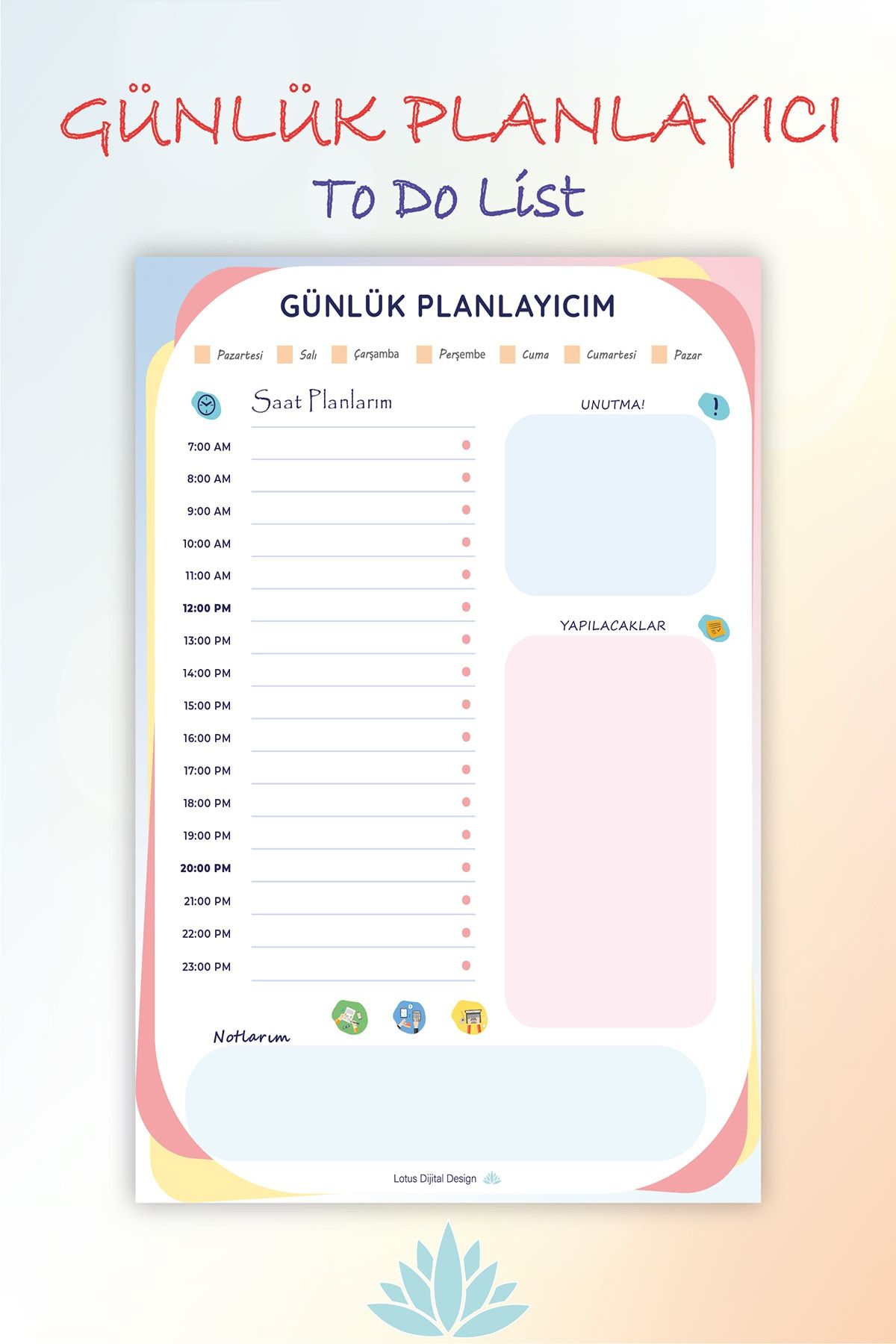 Lotus Günlük Yapılacaklar, To Do List, Not Defteri, Defter, Planlayıcı, Bloknot, Hatırlatıcı, A5