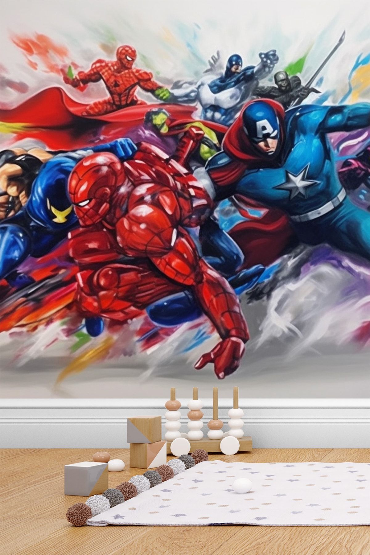 Dekoros Süper Kahramanlar Çocuk Odası Duvar Kağıdı Tek Parça