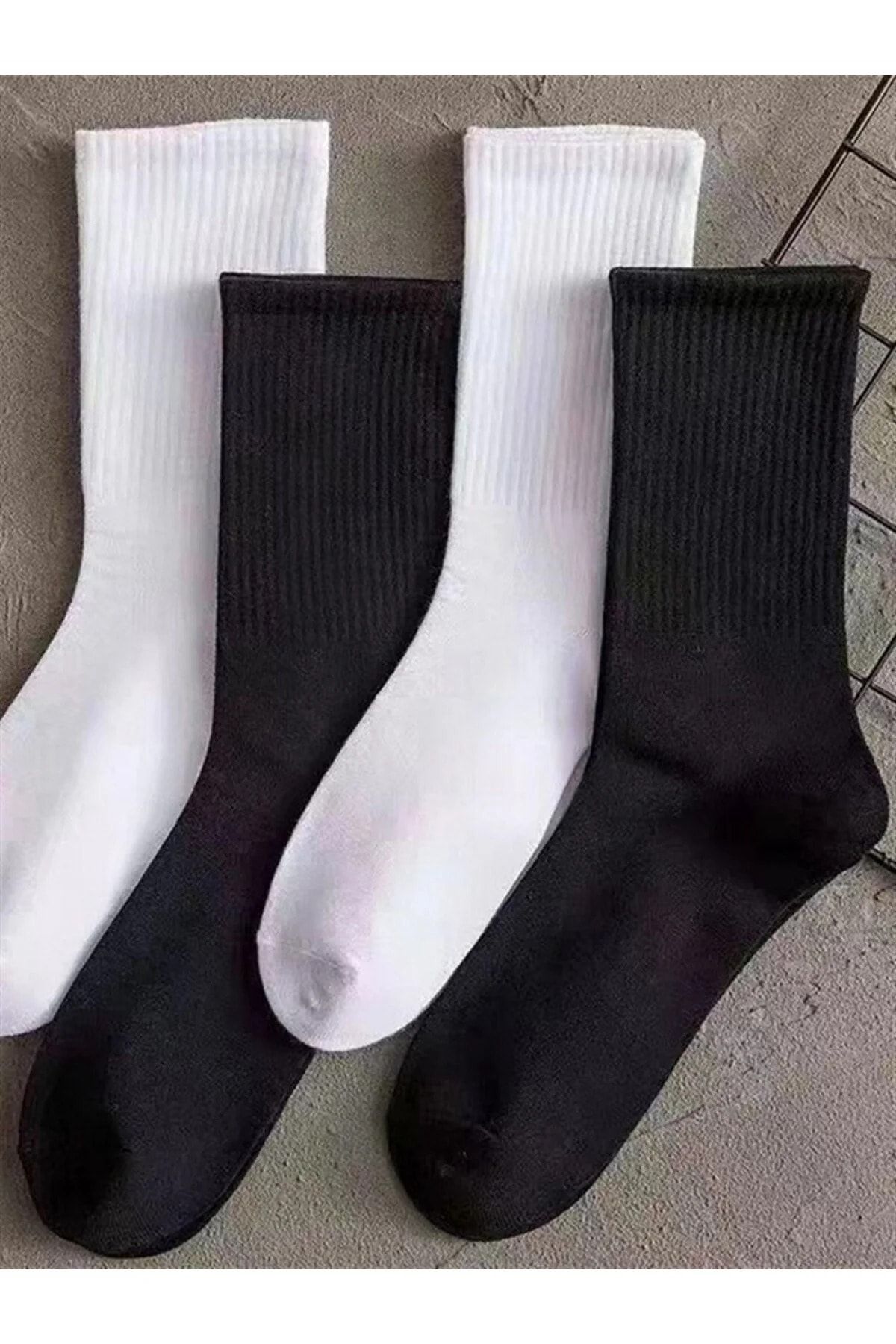 CFNY SOCKS 4 Çift Ekonomik Paket Erkek Kadın Unisex Soket Uzun Tenis Corap Siyah Beyaz Düz Kolej Çoraplar