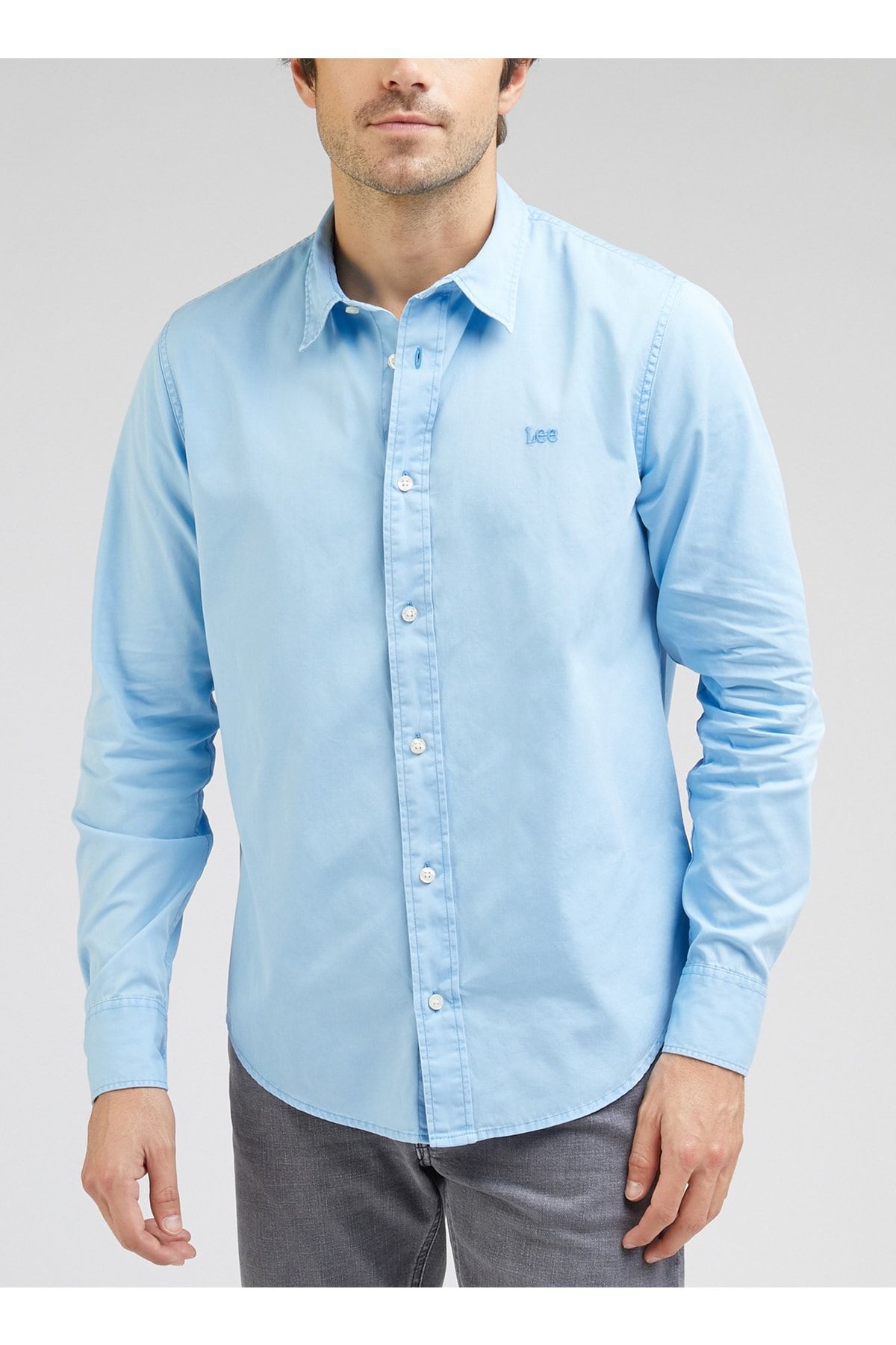 Lee Gömlek Yaka Açık Mavi Erkek T-shirt Ll37bmvh_uzun Kollu Gömlek
