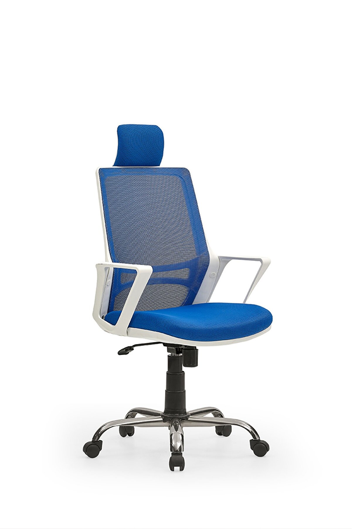 MEHMET YAREN BURO Arya2 Bilgisayar Koltuğu - Ofis - Müdür - Büro - Çalışma Sandalyesi Mavi Beyaz Renk Krom Ayaklı