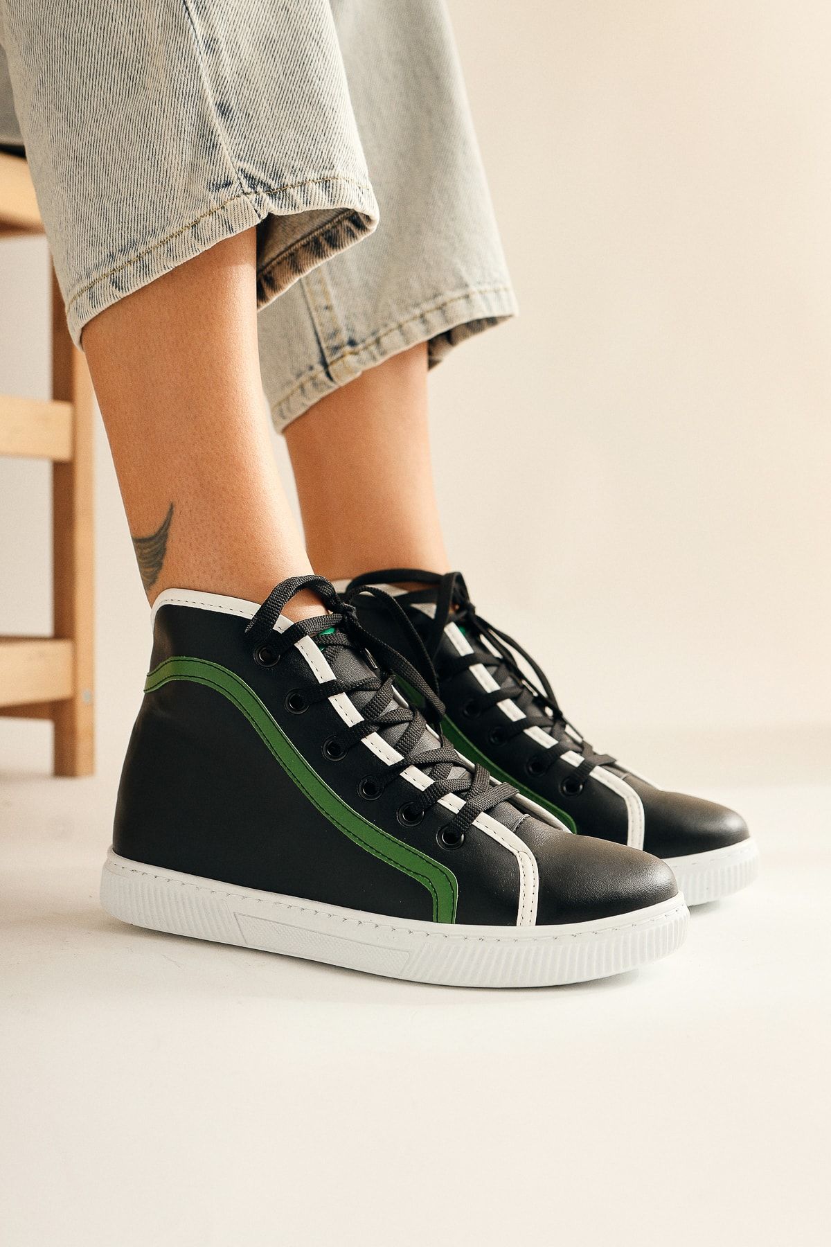 Limoya Abira Siyah Yeşil Bağcıklı Sneaker