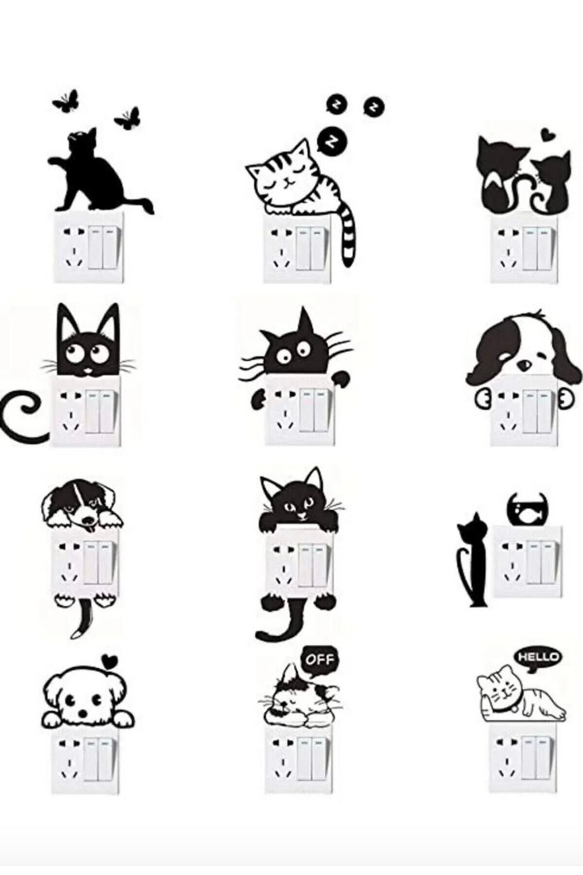 Sim Tasarım 12li Kedi Priz Sticker Seti