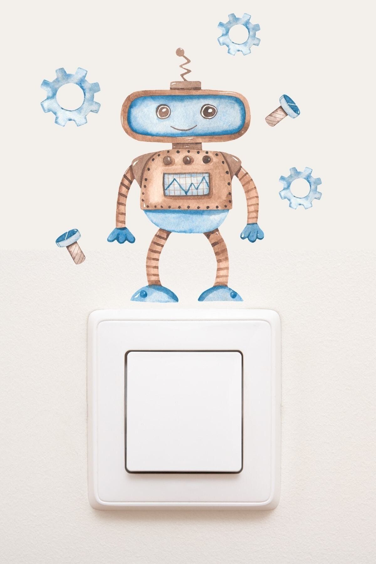 Sim Tasarım - Priz- Sevimli Robot Çocuk Odası Dekoratif Priz Sticker - Sim785