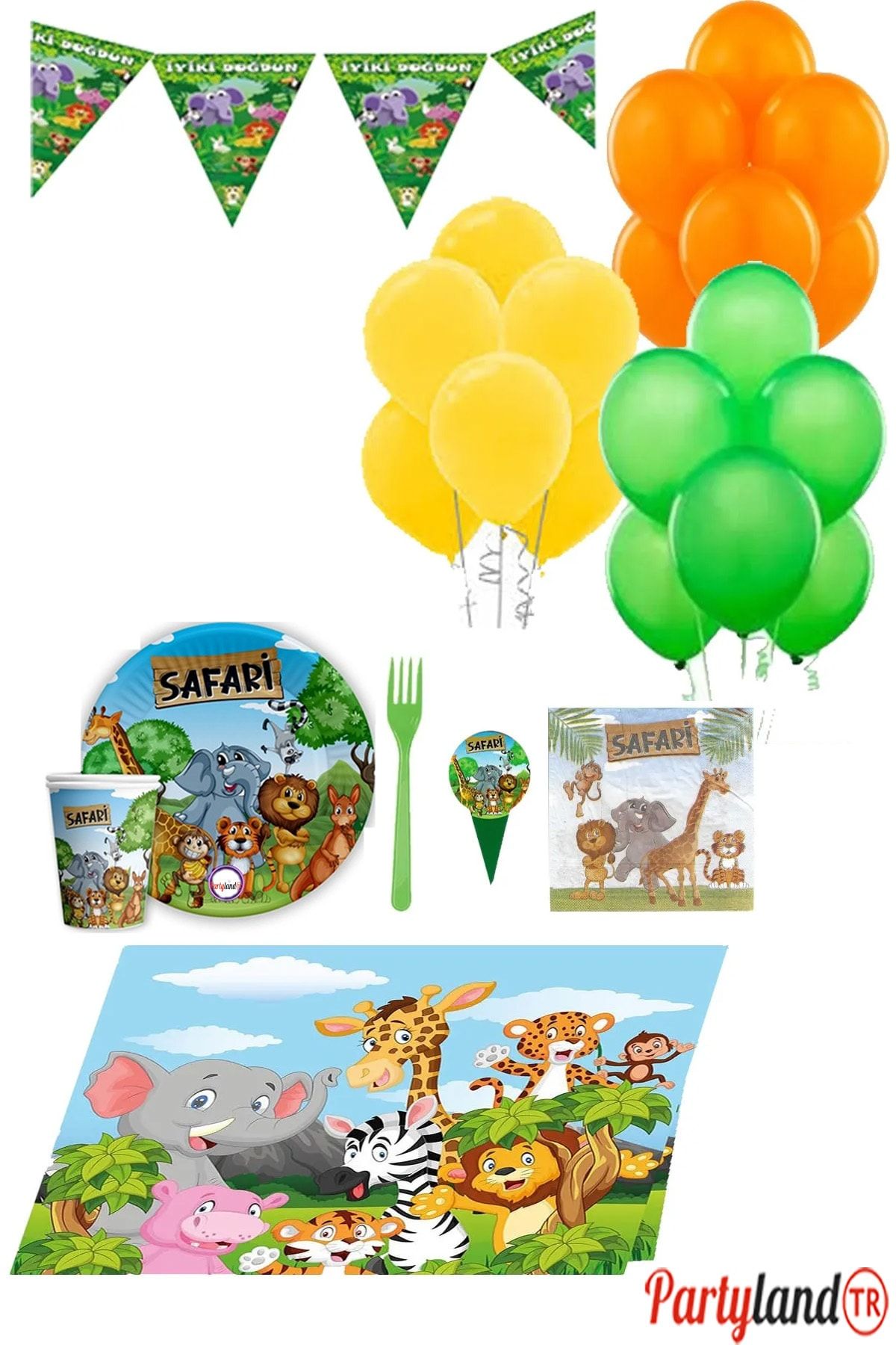 Safari Partylandtr Temalı 8 Kişilik Doğum Günü Parti Seti