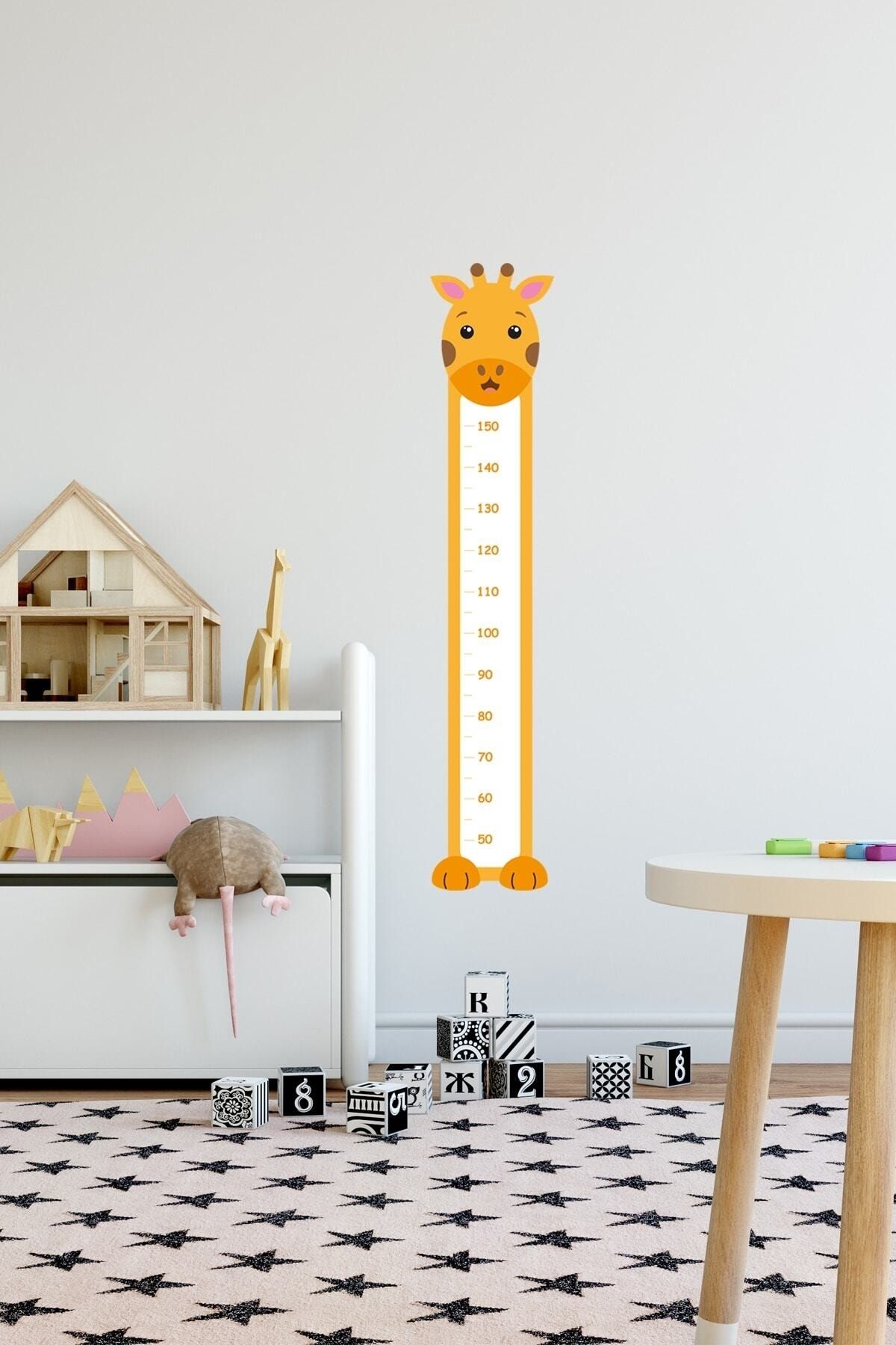Sim Tasarım Zürafa Tasarımlı Boy Ölçer Duvar Sticker Seti