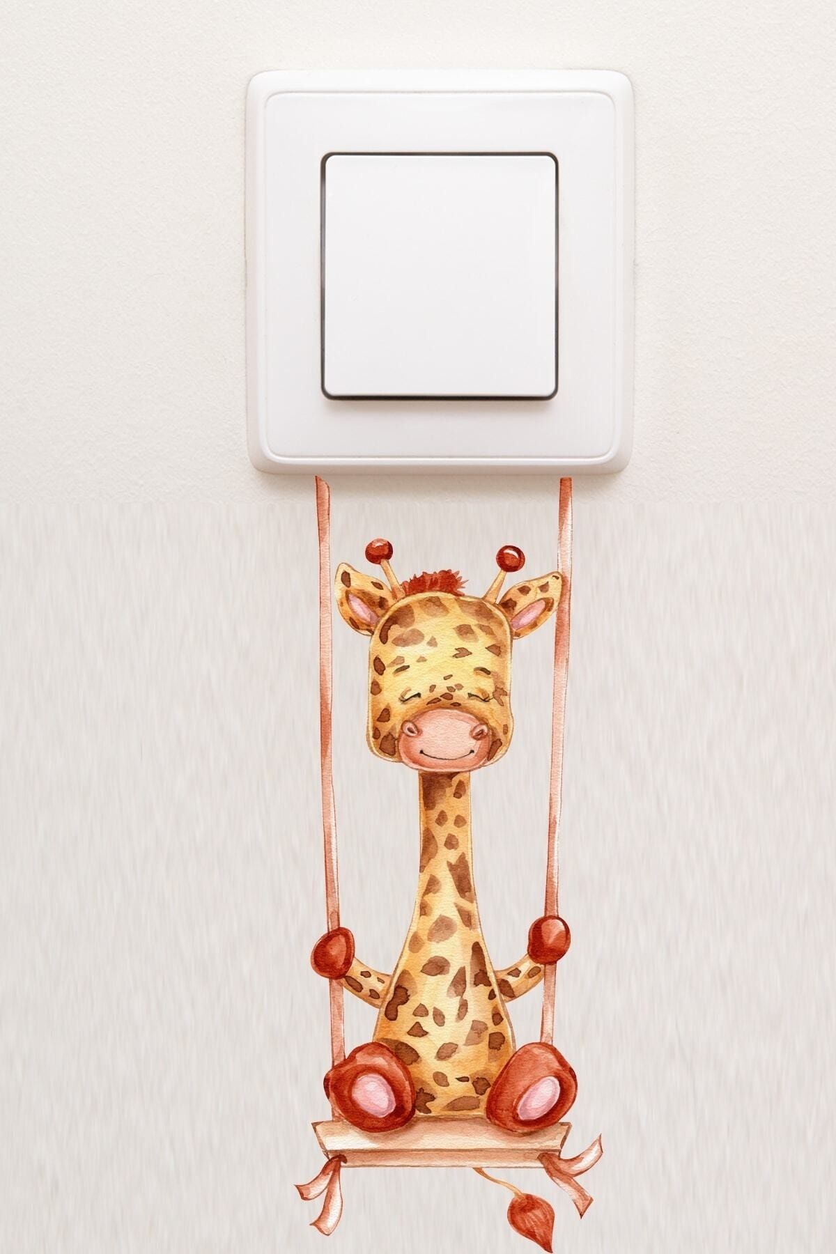 Sim Tasarım - Priz - Salıncakta Zürafa Çocuk Odası Dekoratif Priz Sticker - Sim778