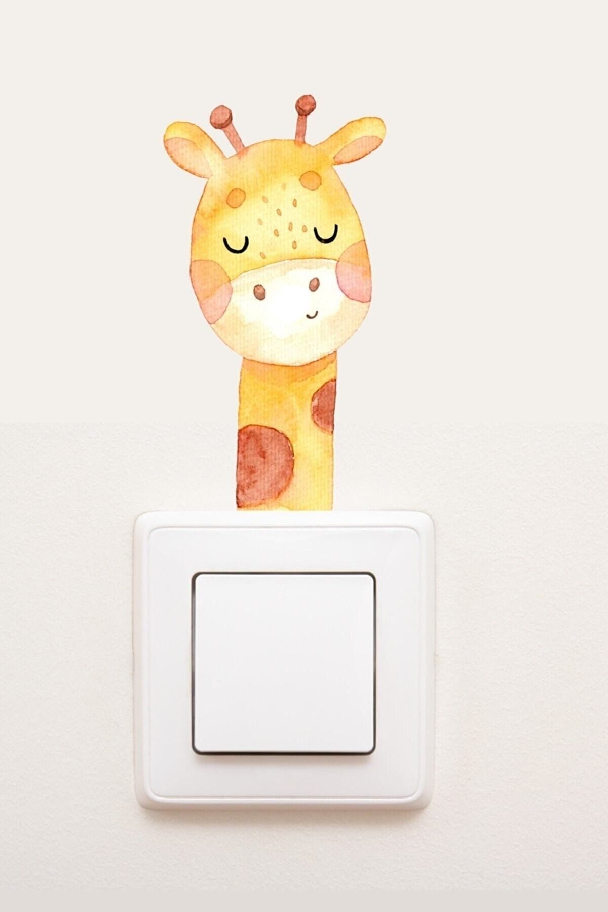 Sim Tasarım Priz - Zürafa Kafa Dekoratif Priz Sticker