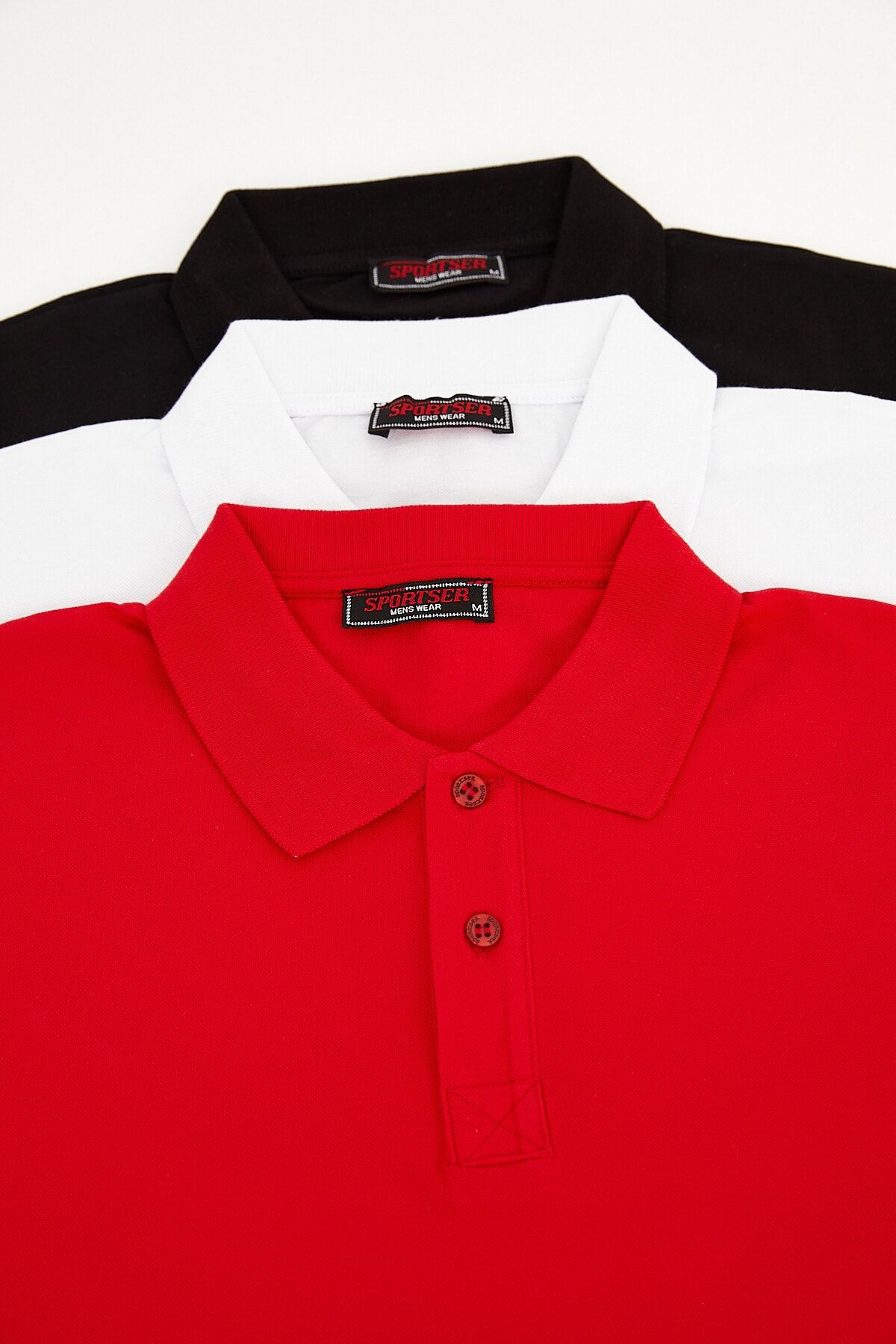 DOAYS Erkek 3'lü Polo Yaka %100 Pamuk T-shirt Siyah-kırmızı-beyaz Dawrazz-023