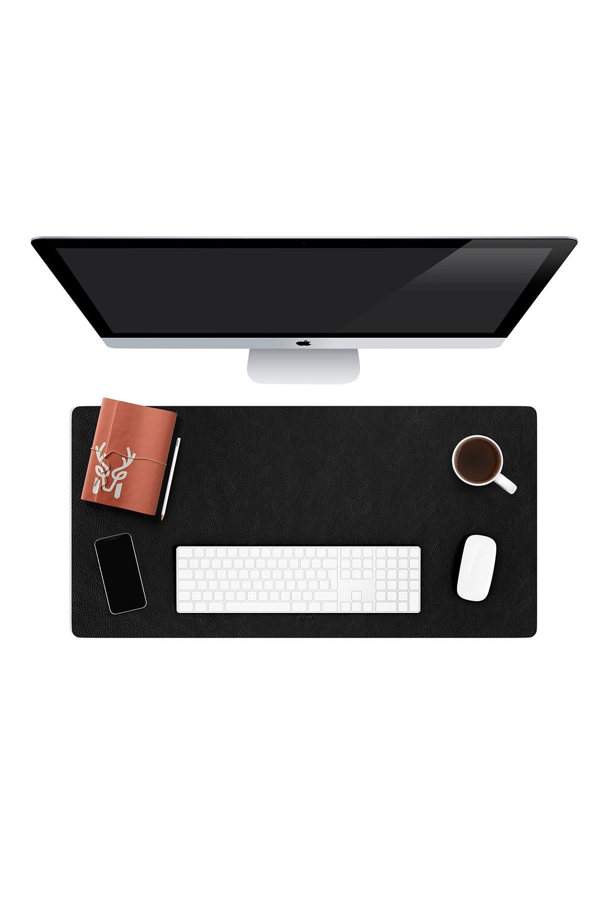 Modica Hobart - Hakiki Deri Siyah Masa Matı | Deri Oyuncu Mouse Pad | Yazı Masası Altlığı 75x35 Cm