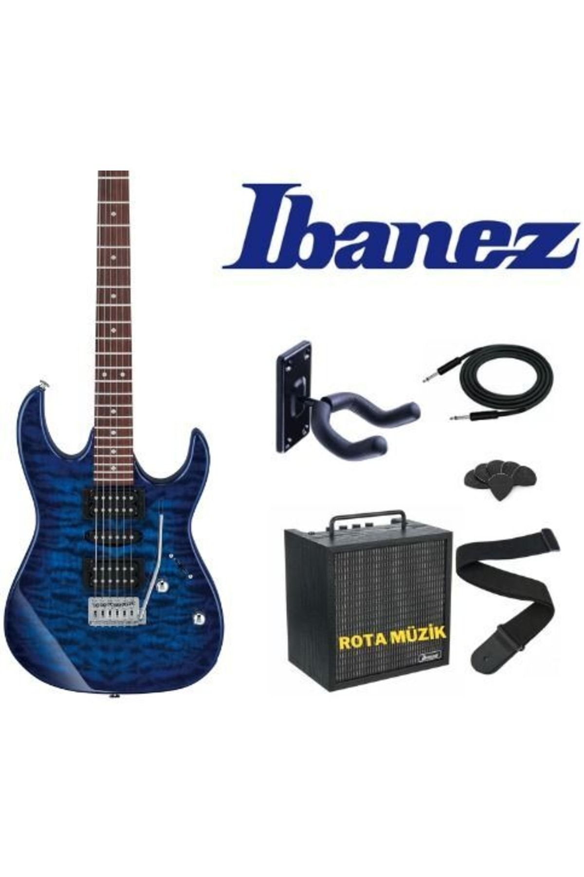Ibanez Grx70qa-tbb Transparent Blue Burst Elektro Gitar Set
