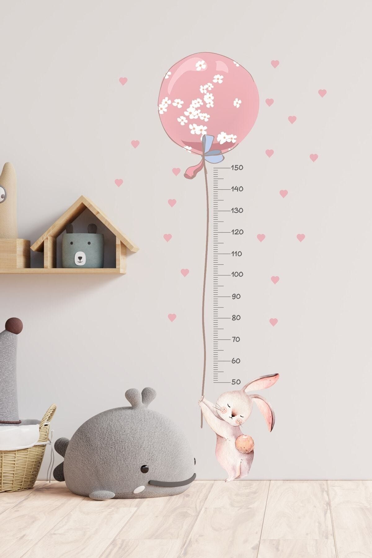 Sim Tasarım Balonlu Tavşan Boy Ölçer Duvar Sticker Seti