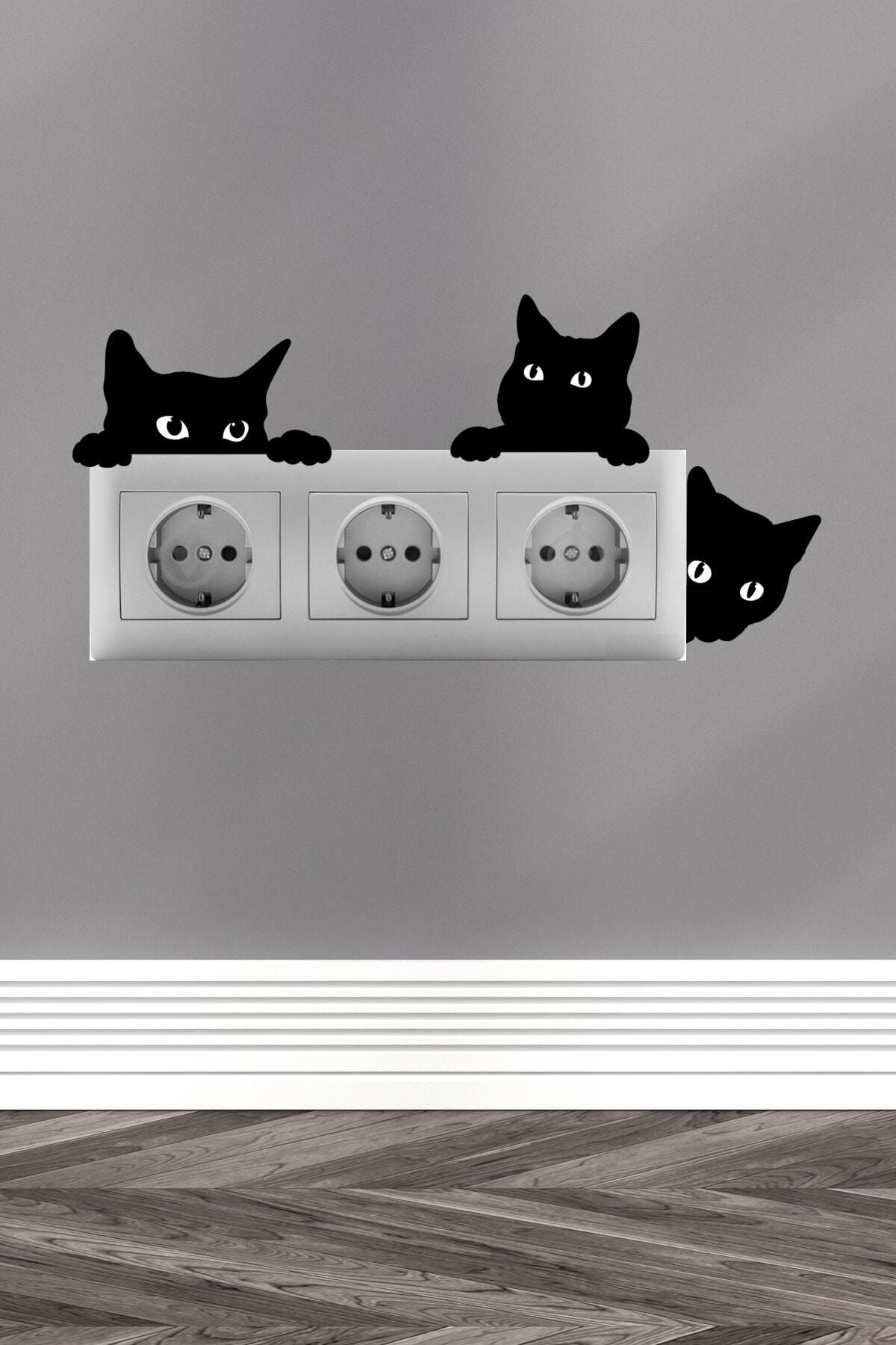 Sim Tasarım Sevimli Kediler Priz Sticker Seti