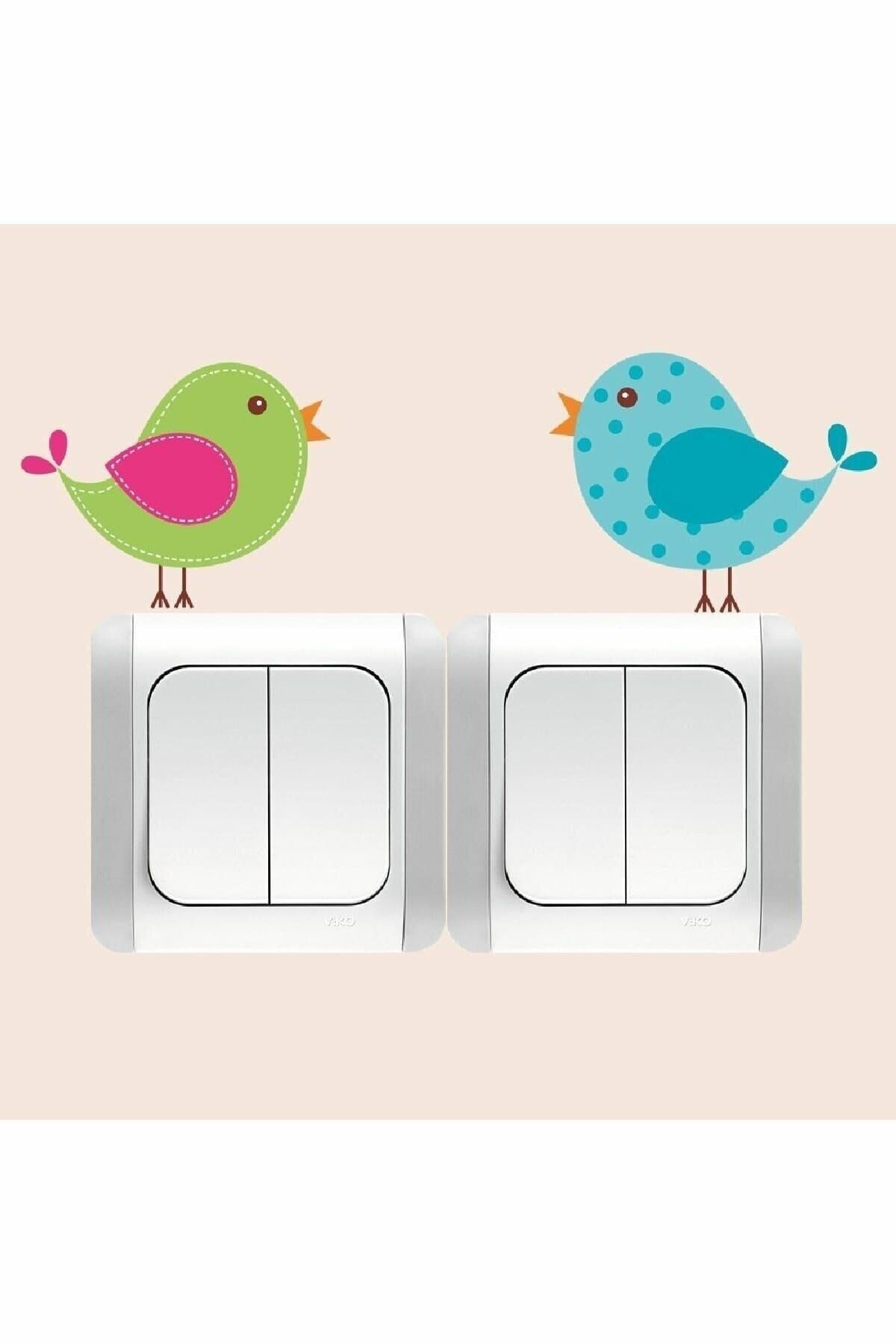 Sim Tasarım Dreamwallart Renkli Kuşlar Priz Sticker Renkli