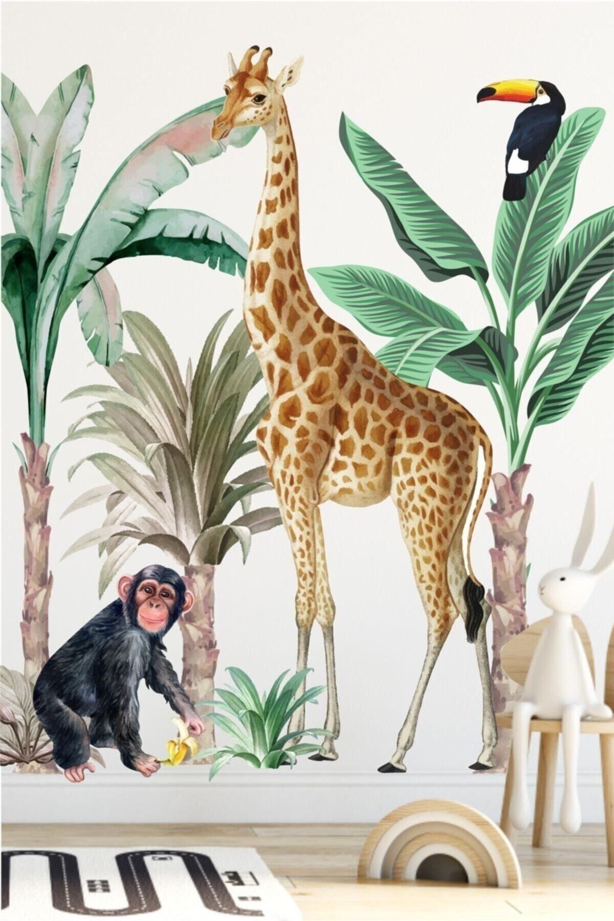 Sim Tasarım Mega Büyük Boy Tropikal Safari Çocuk Odası Sticker