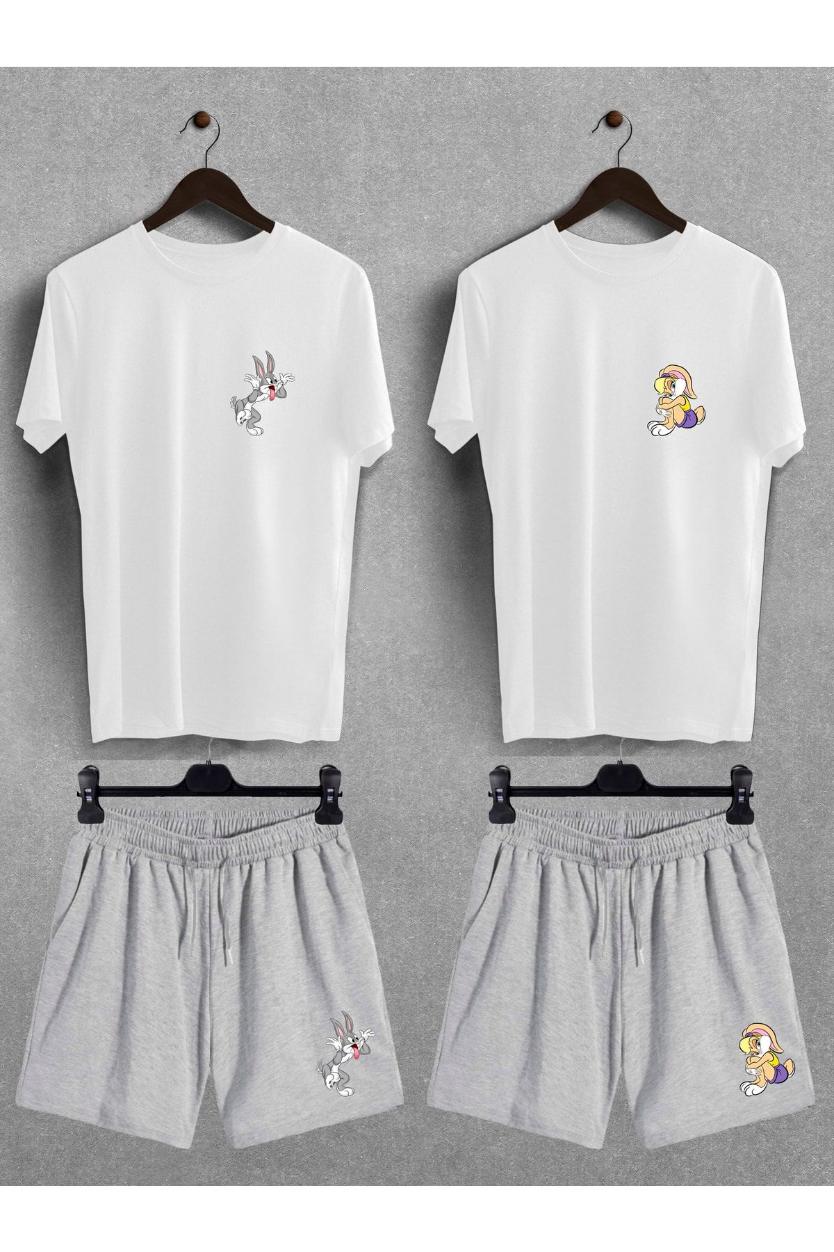 Pear Wear Bugs Bunny Lola Baskılı Oversize Tişört Regular Şort Sevgili Çift Ikili Couple T-shirt Şort Takım