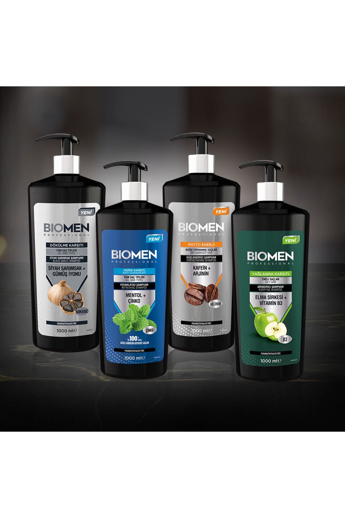 Biomen Şampuan Sarımsak, Mentol, Kafein, Elma Sirkeli 4farklı Seçeneği Ile 4x1000 Gr