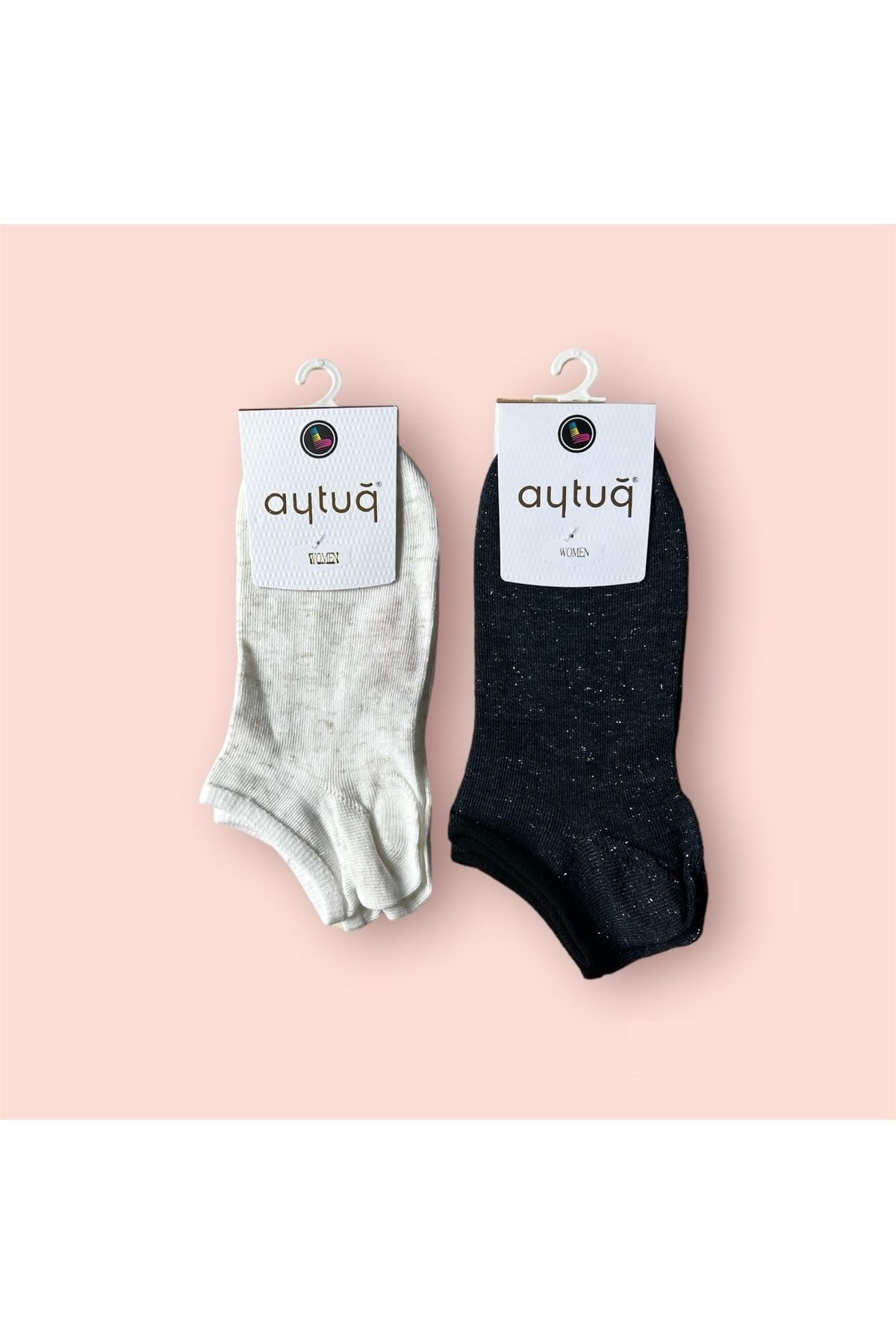Aytuğ Asorti Karışık Renk Kadın Desenli Simli Sneaker Görünmez Patik Çorap 2'li