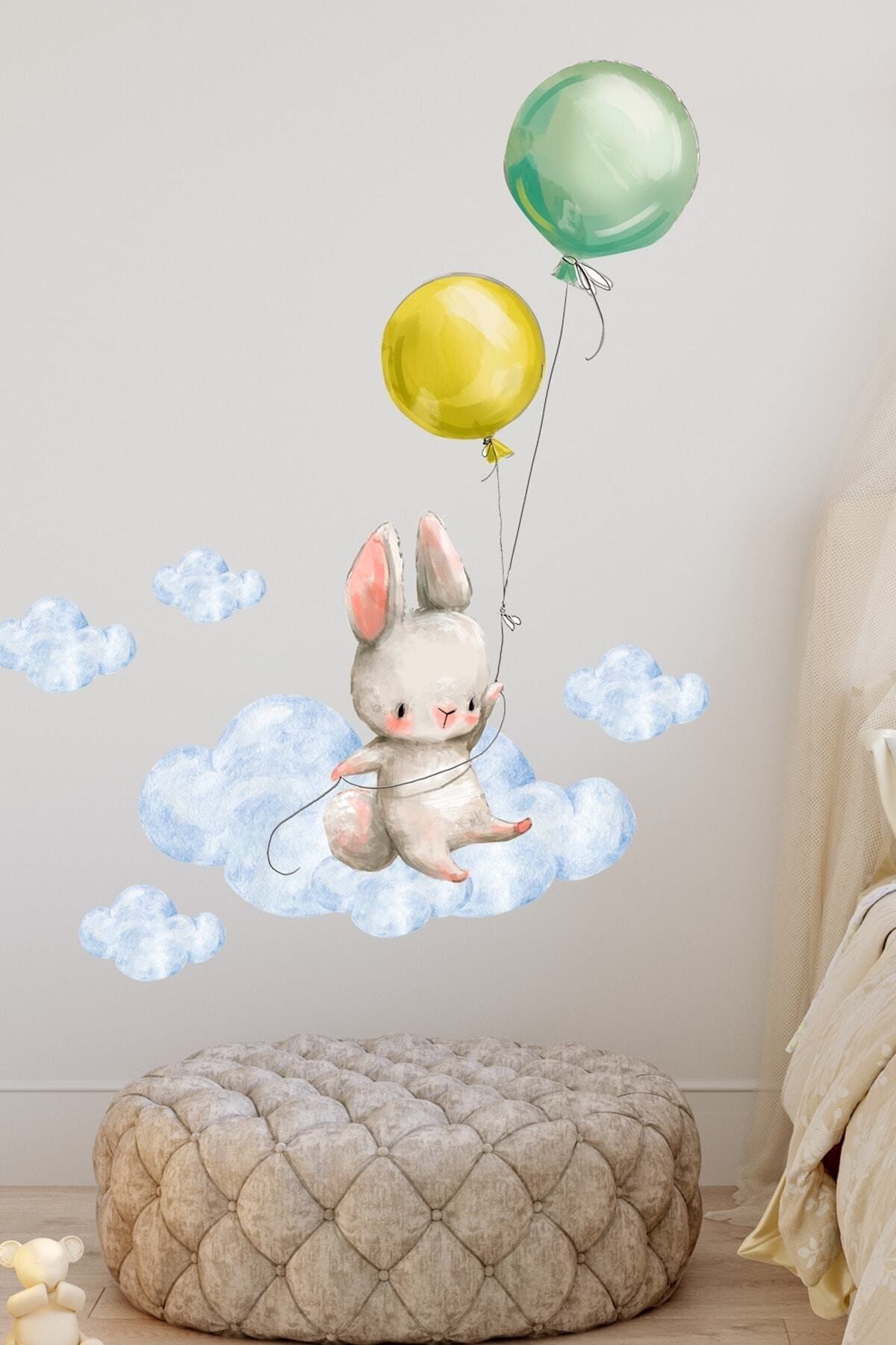 Sim Tasarım Balonlu Tavşan Duvar Sticker Seti