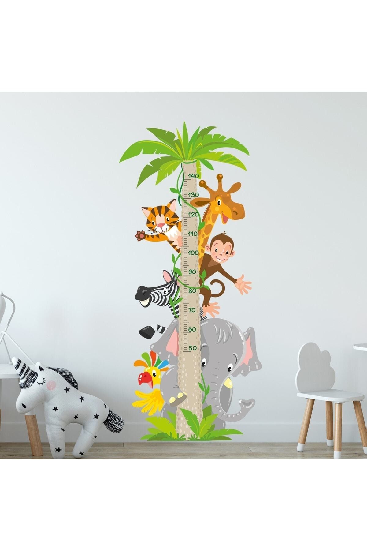 Sim Tasarım Sevimli Hayvanlar Temalı Boy Ölçer Duvar Sticker Seti