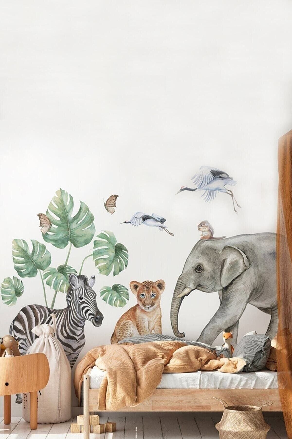 Sim Tasarım Safari Günlüğü Muhteşem Hayvanlar Çocuk Odası Duvar Sticker Seti