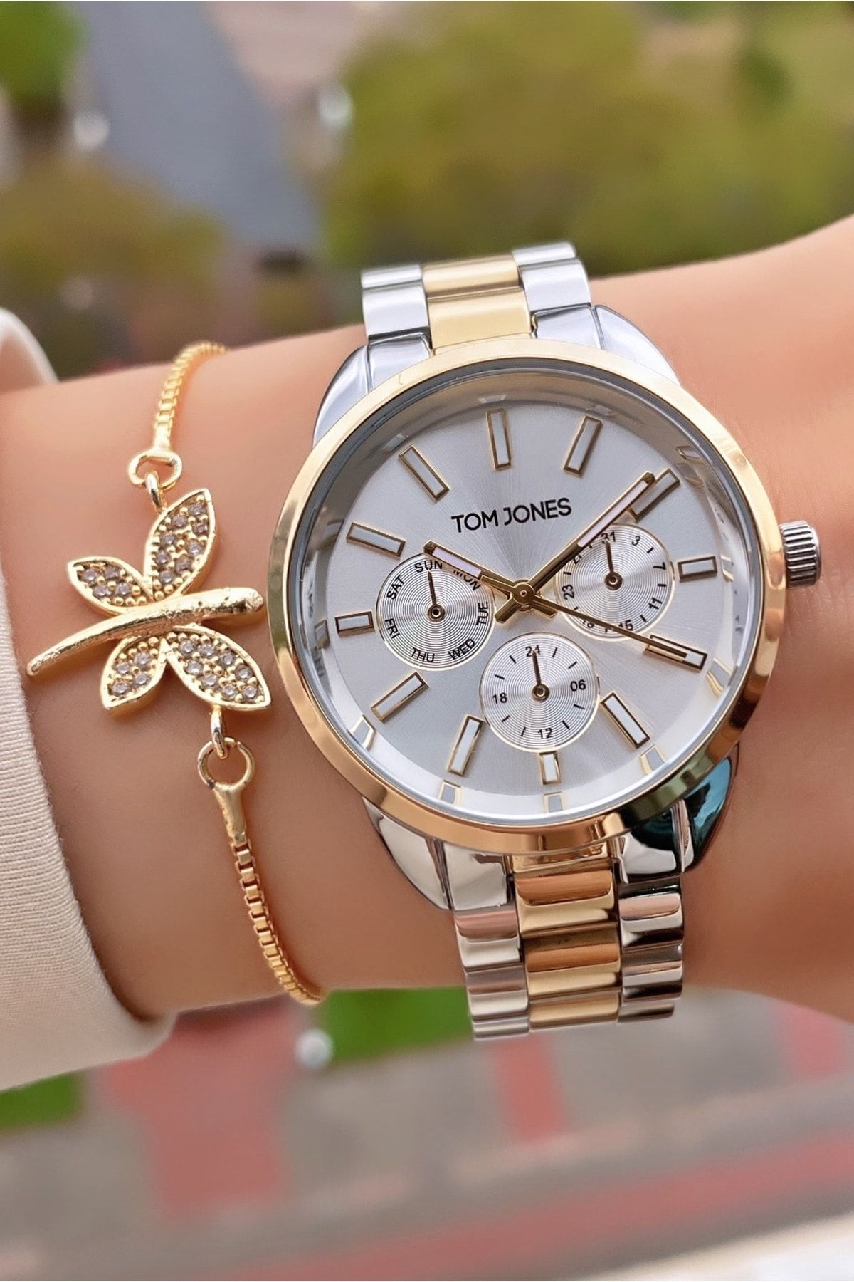 Tom Jones Marka Sarı Gümüş Renk 2 Yıl Garantili Kadın Kol Saati - Bileklik