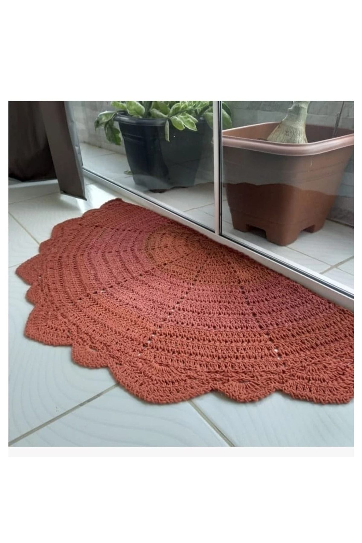 Yoran Büfe Hediyelik (90X45) %100 El Örgüsü Balkon/ Kapı Önü Yarım Ay Paspas