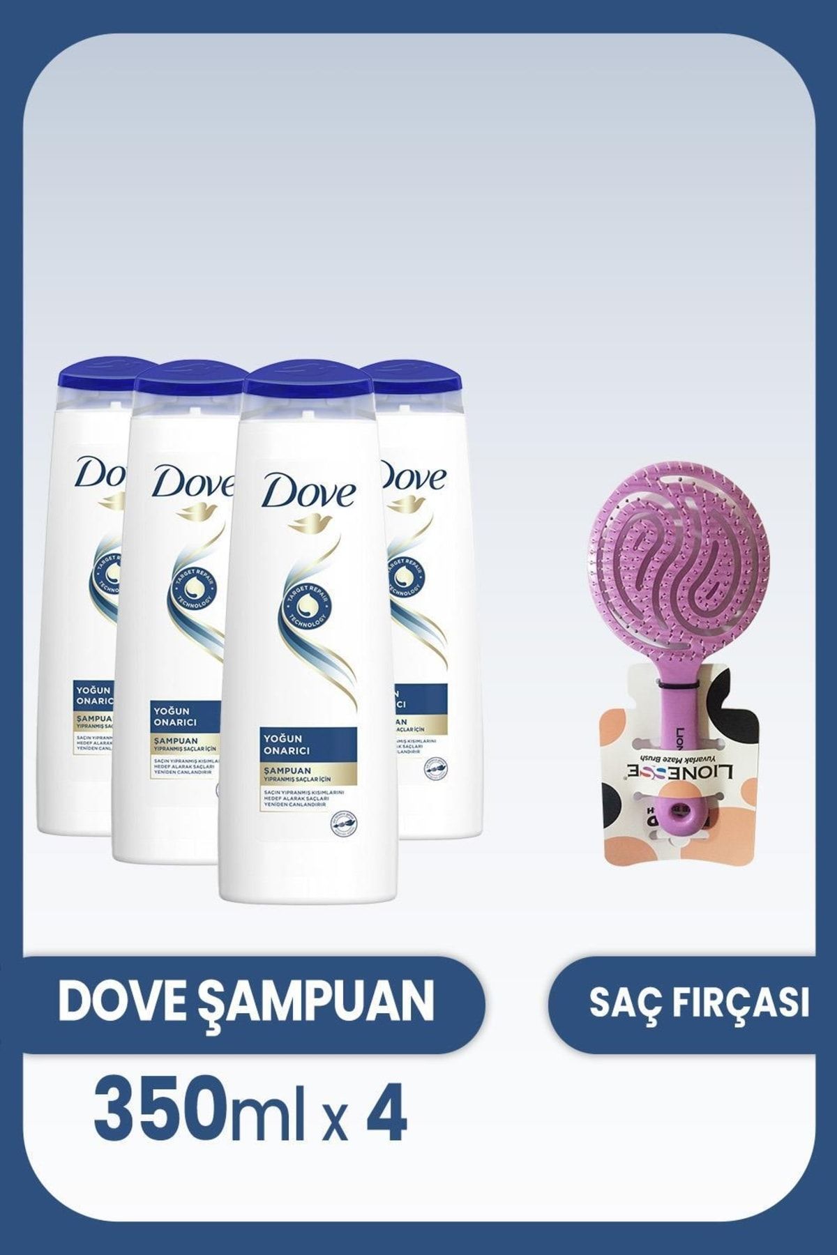 Dove Şampuan Yoğun Onarıcı Yıpranmış Saçlar 350 Ml X 4 Adet Ve Saç Fırçası