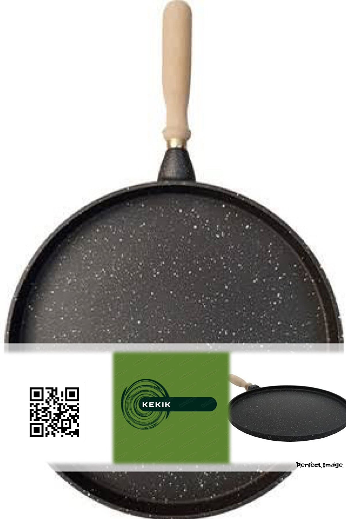 Mondi Döküm Granit 36 Cm Sığ Gözleme Bazlama Krep Hamur Pizza Et Balık Pişirme Tavası (siyah)