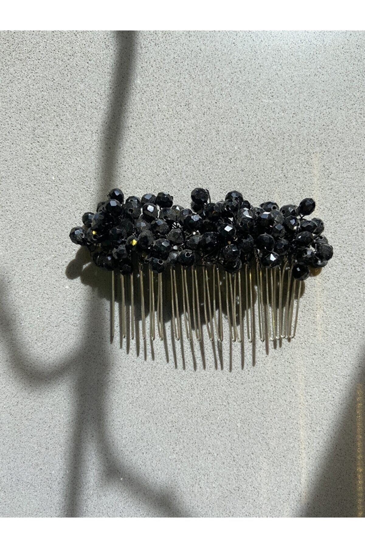 Pearly Handmade Siyah Kristal Toka Tarak Toka